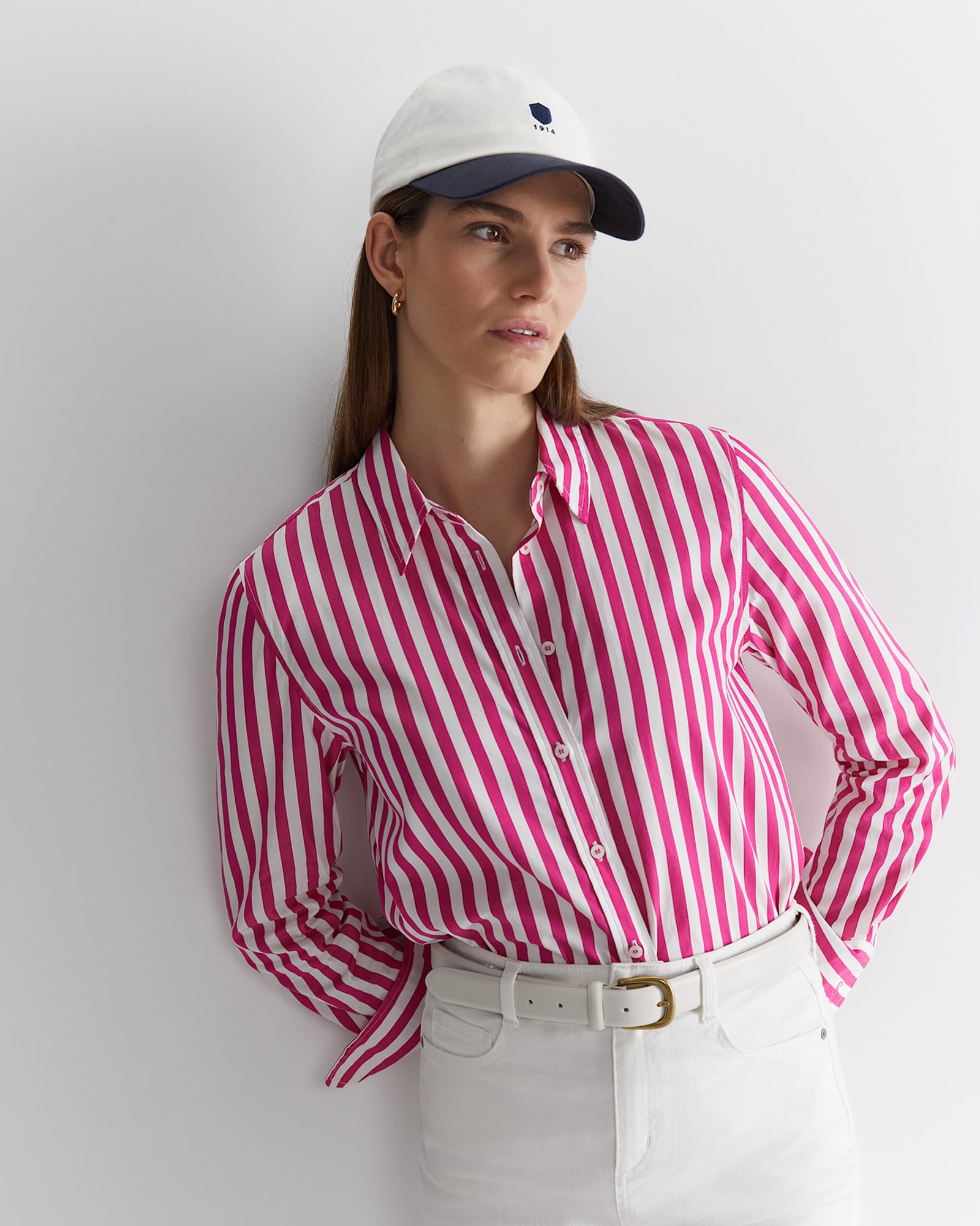Serena Stripe Shirt in WHITE/PINK