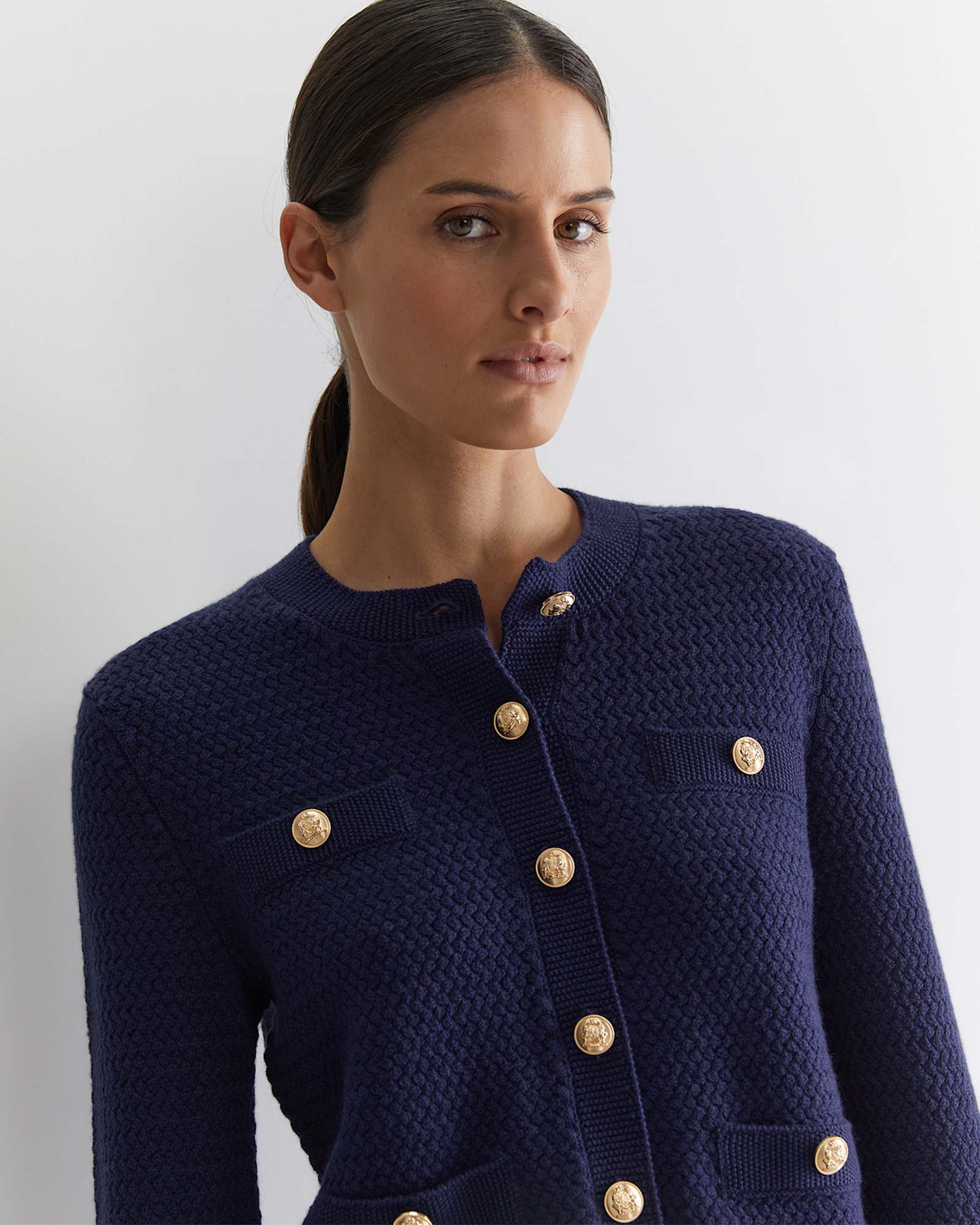 Joyce Merino Wool Cardigan in NAVY