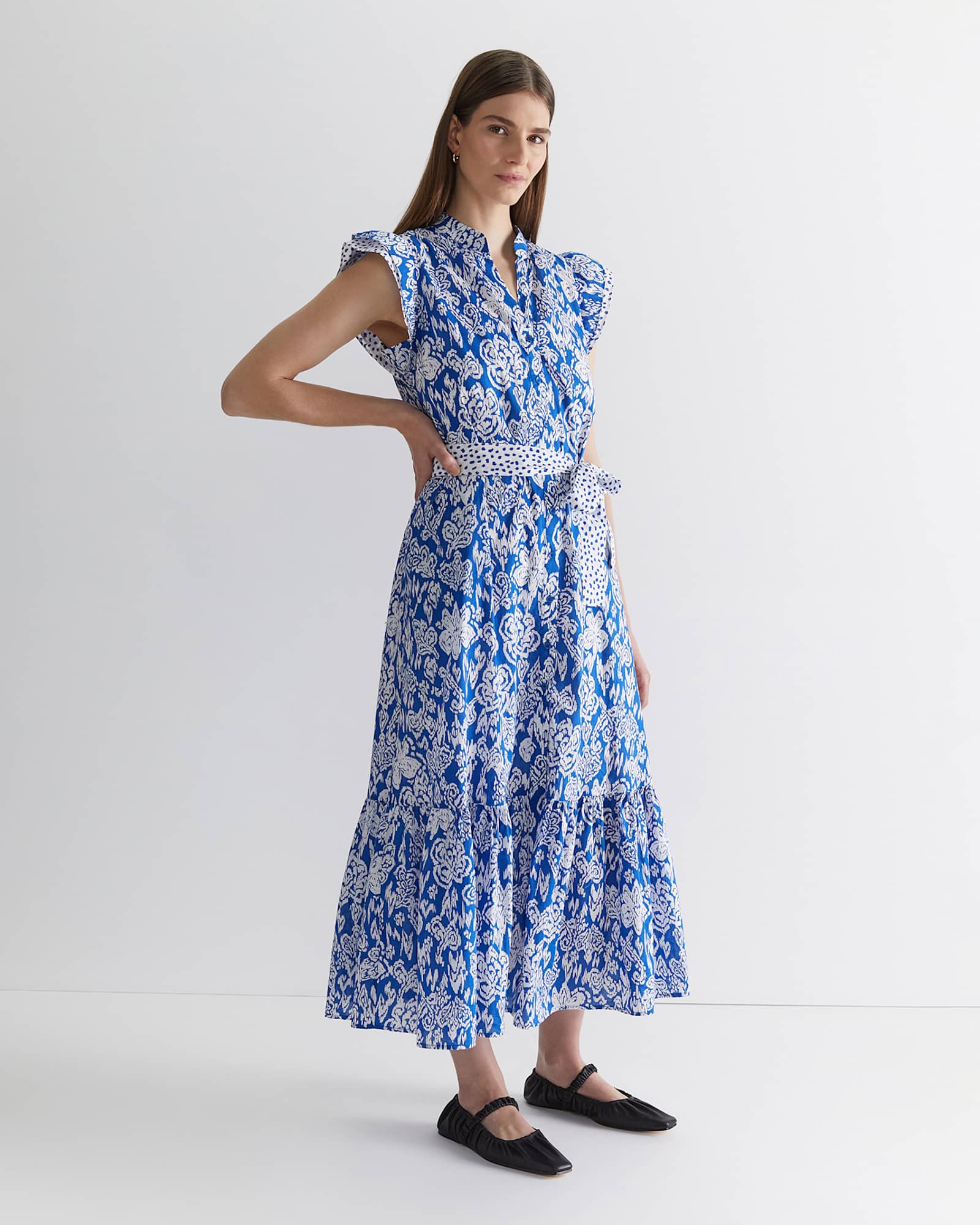 Sia Flounce Midi Dress in MULTI
