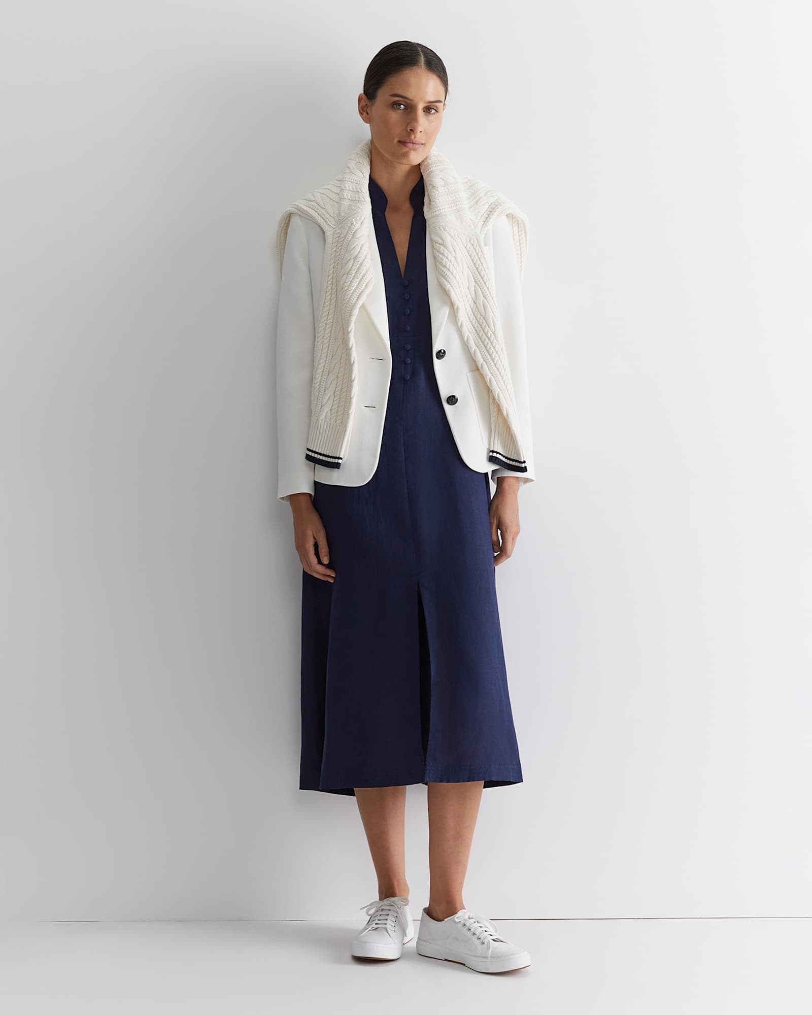 Faye Fit And Flare Midi Dress in NAVY