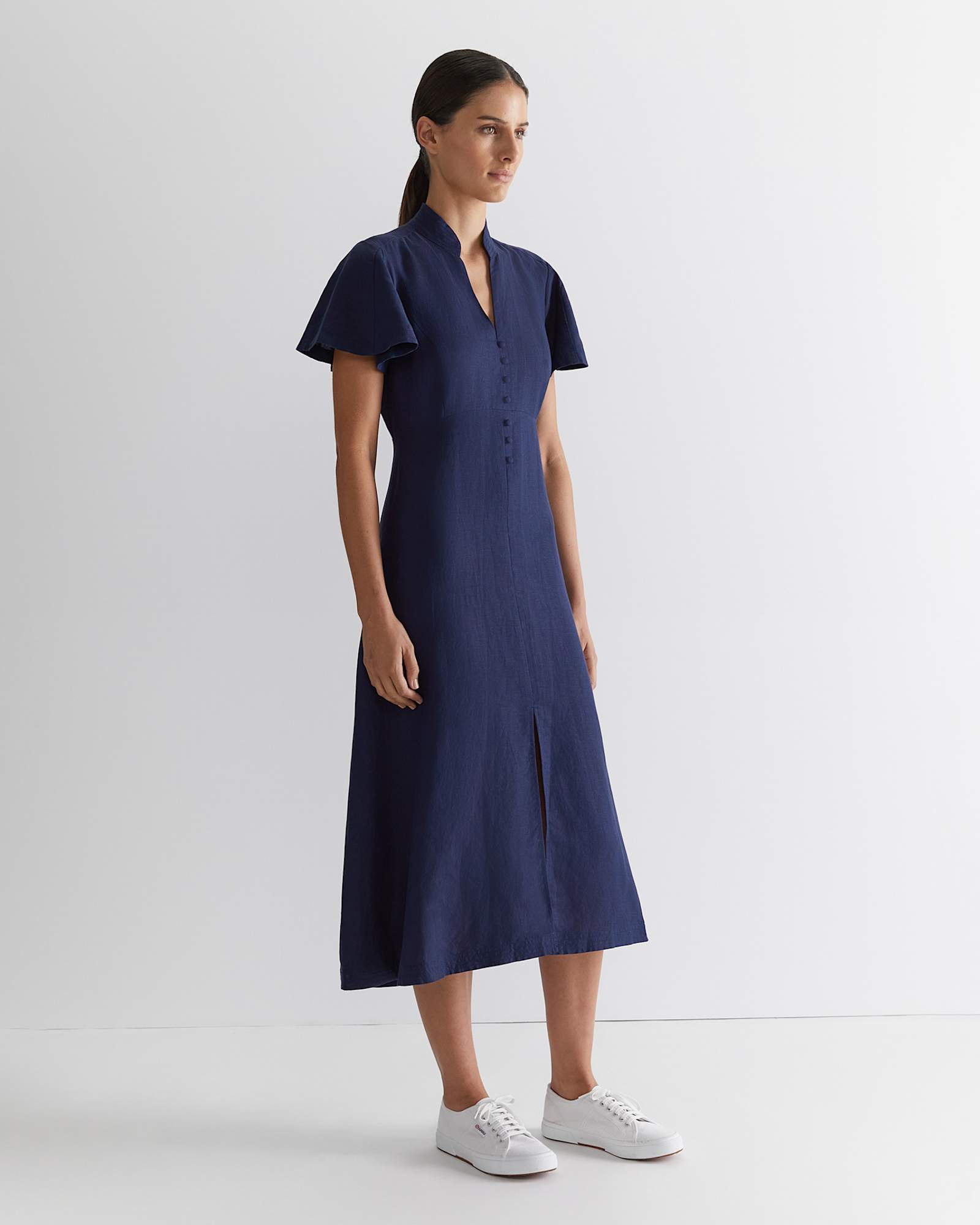 Faye Fit And Flare Midi Dress in NAVY