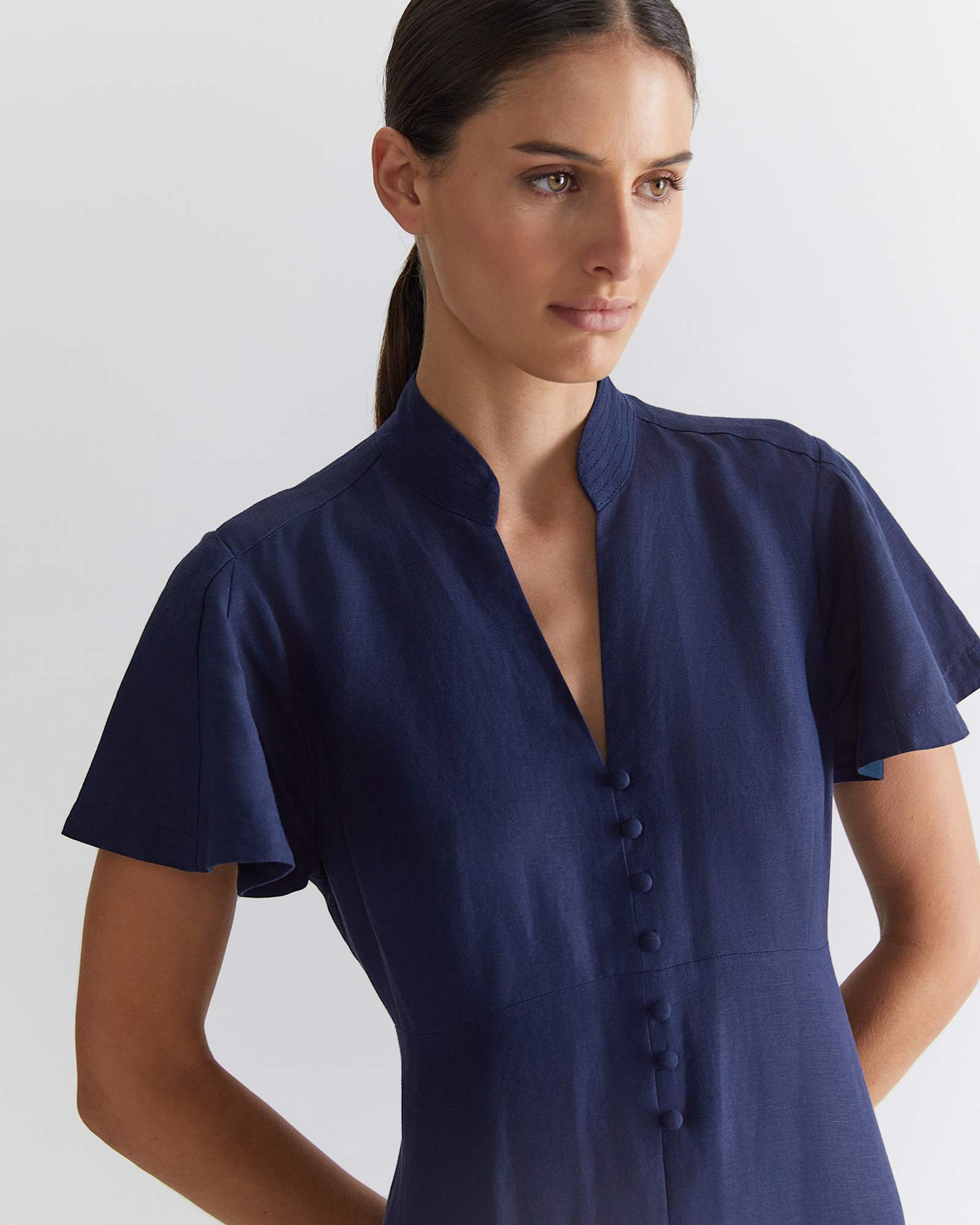 Faye Fit And Flare Midi Dress in NAVY