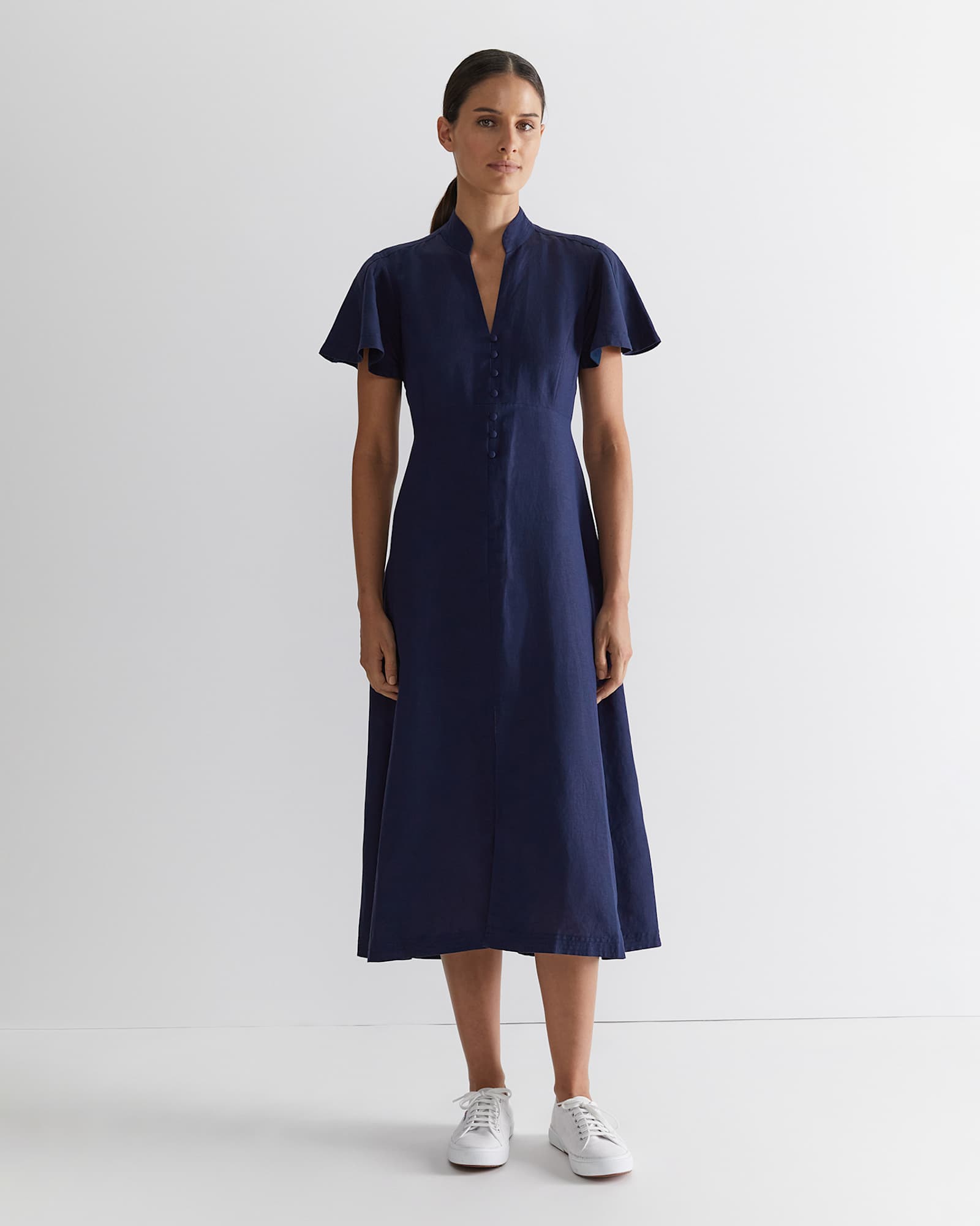 Faye Fit And Flare Midi Dress in NAVY