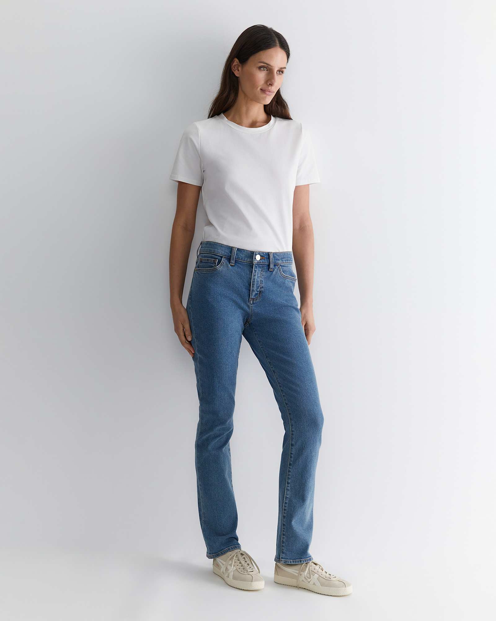 Simone Straight Jean in MID WASH
