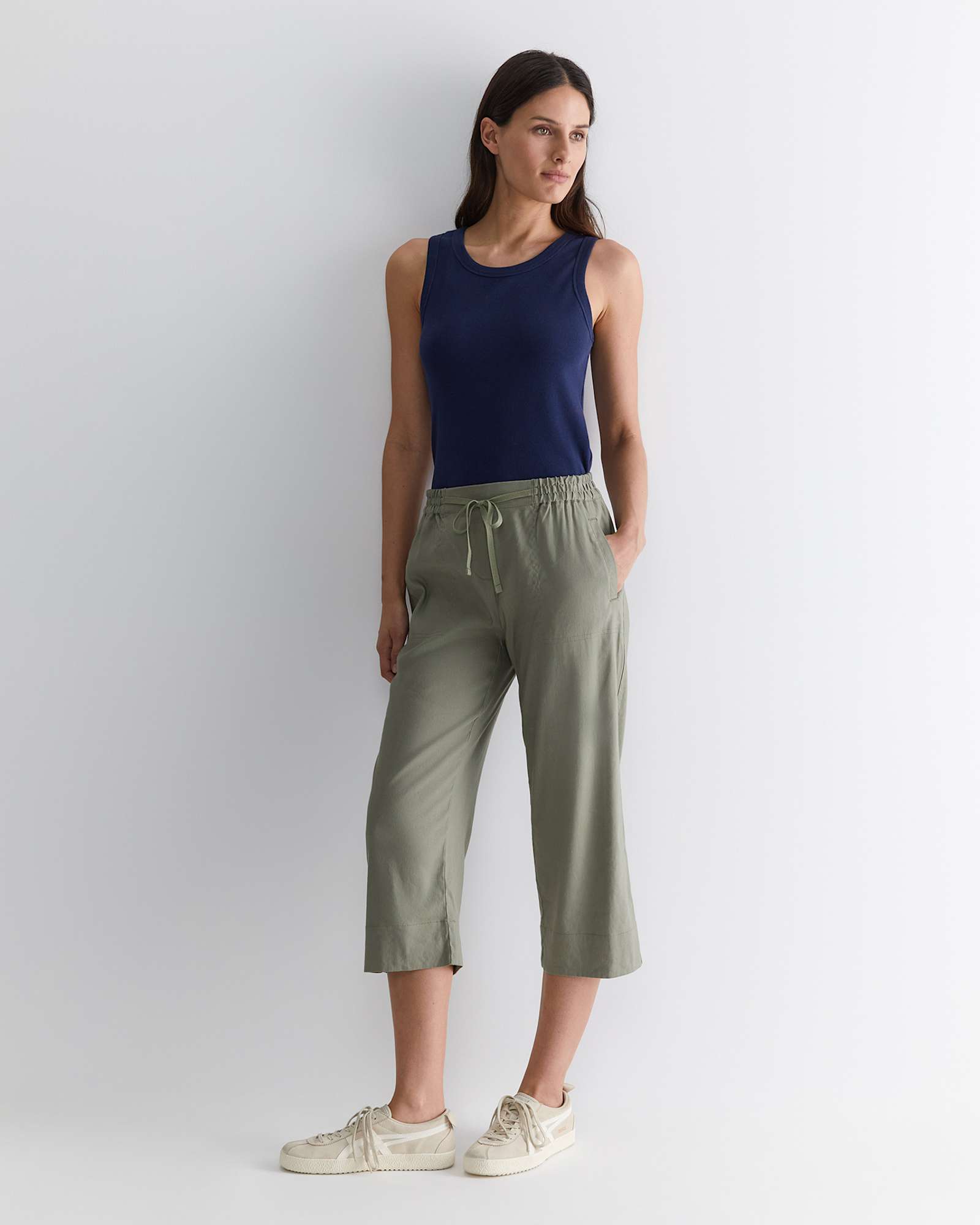 Rosa Crop Linen Pant in KHAKI