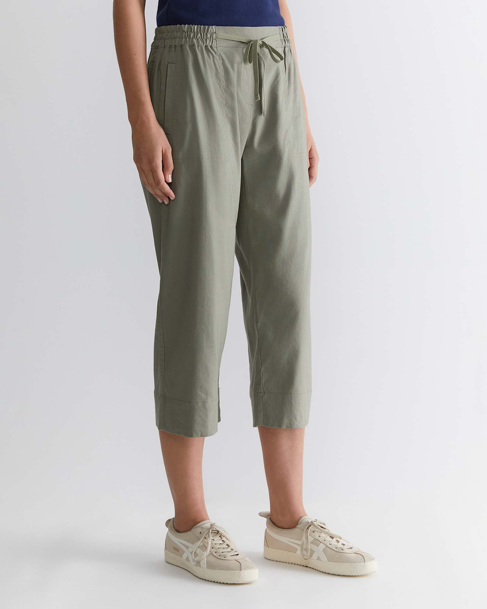 Rosa Crop Linen Pant in KHAKI