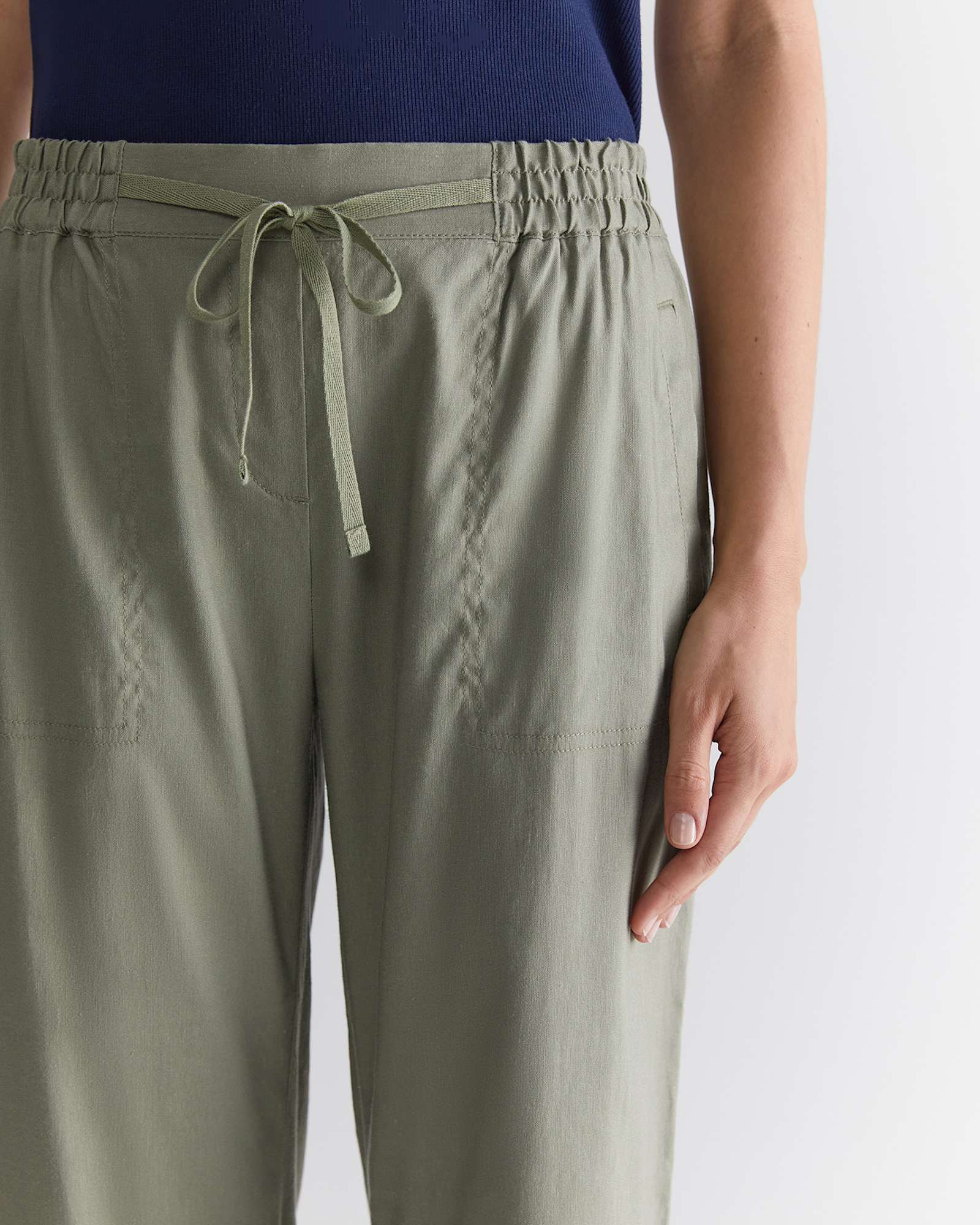Rosa Crop Linen Pant in KHAKI
