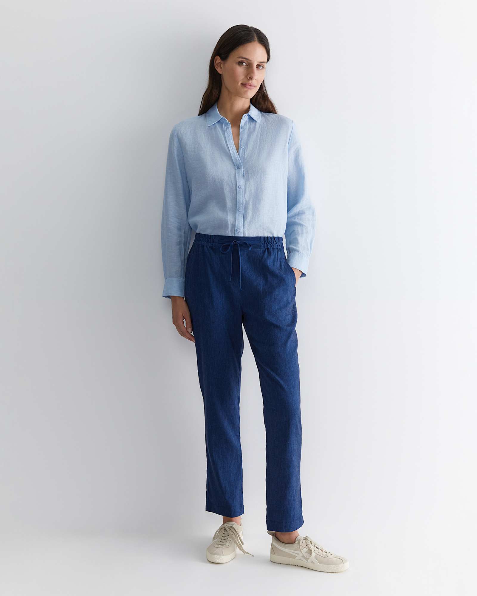Dahlia Long Sleeve Linen Shirt in LIGHT BLUE