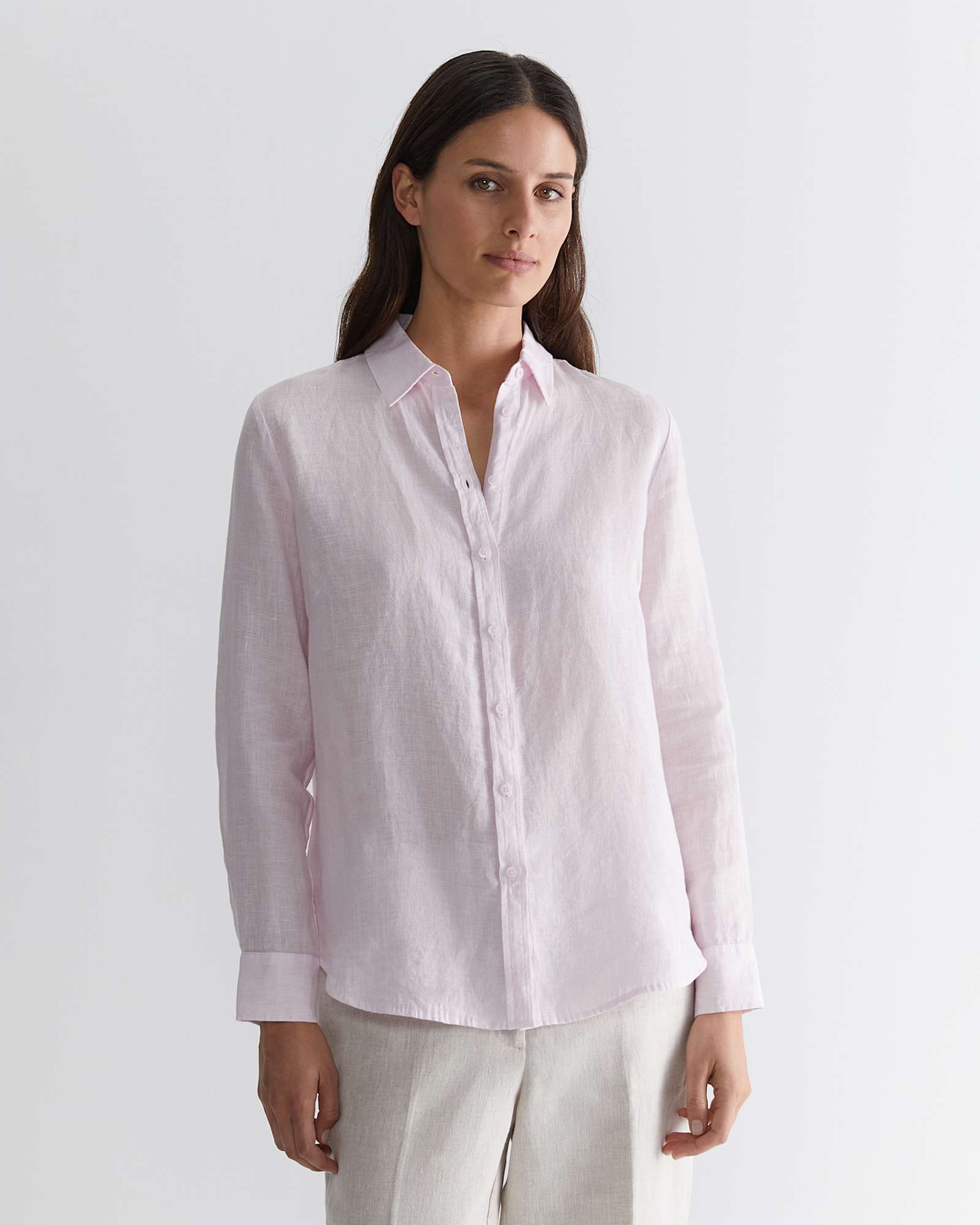 Dahlia Long Sleeve Linen Shirt in PINK