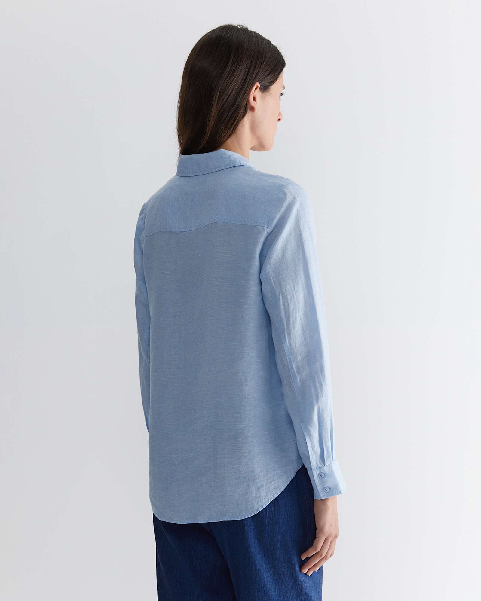Dahlia Long Sleeve Linen Shirt in LIGHT BLUE