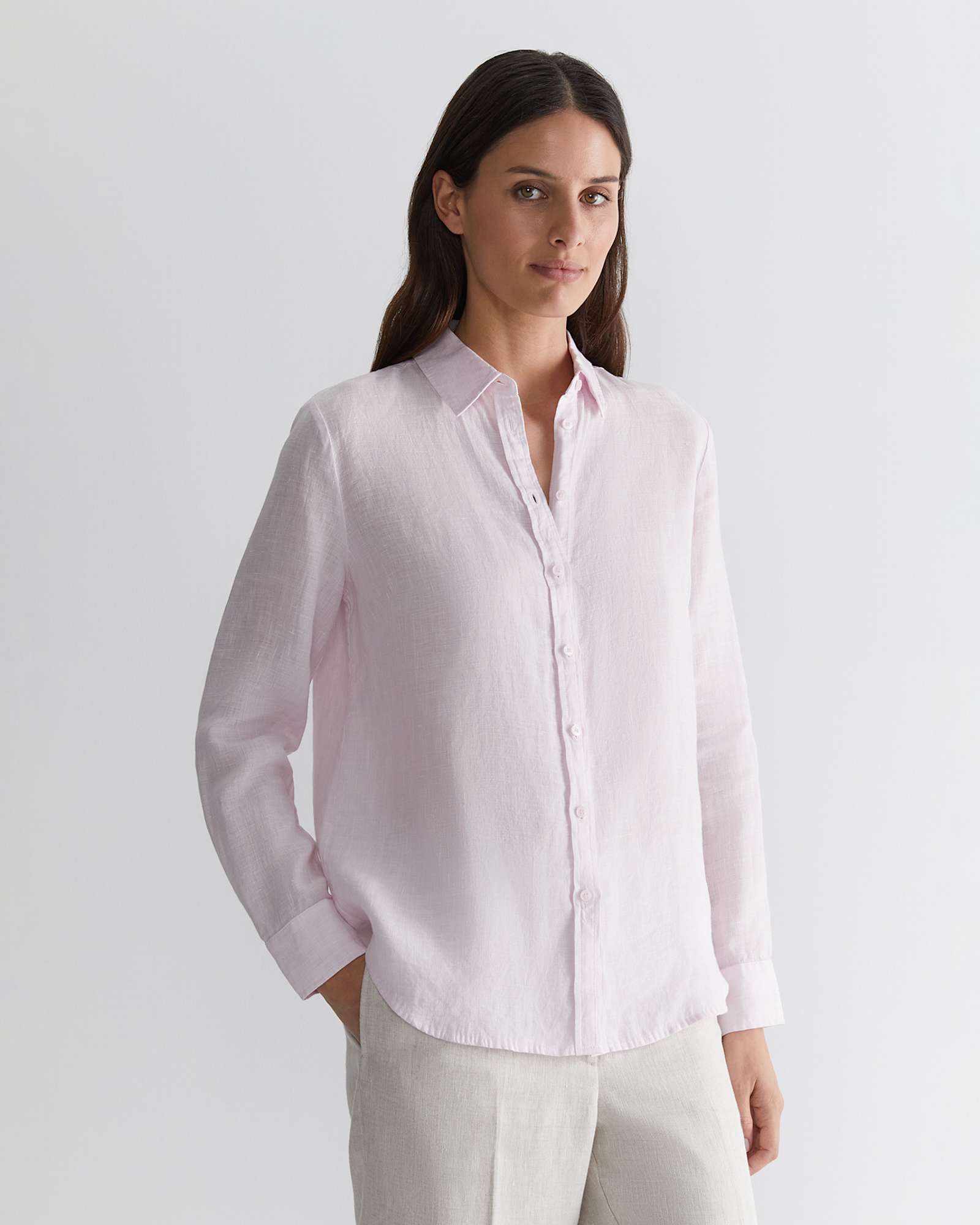 Dahlia Long Sleeve Linen Shirt in PINK
