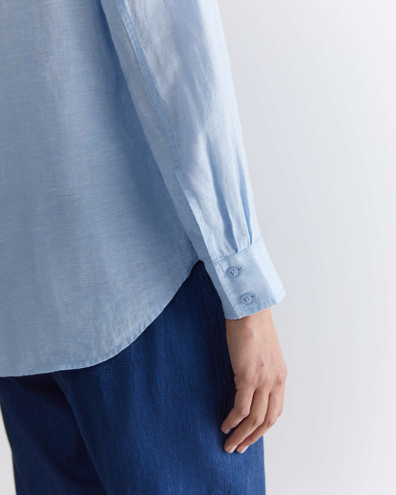 Dahlia Long Sleeve Linen Shirt in LIGHT BLUE