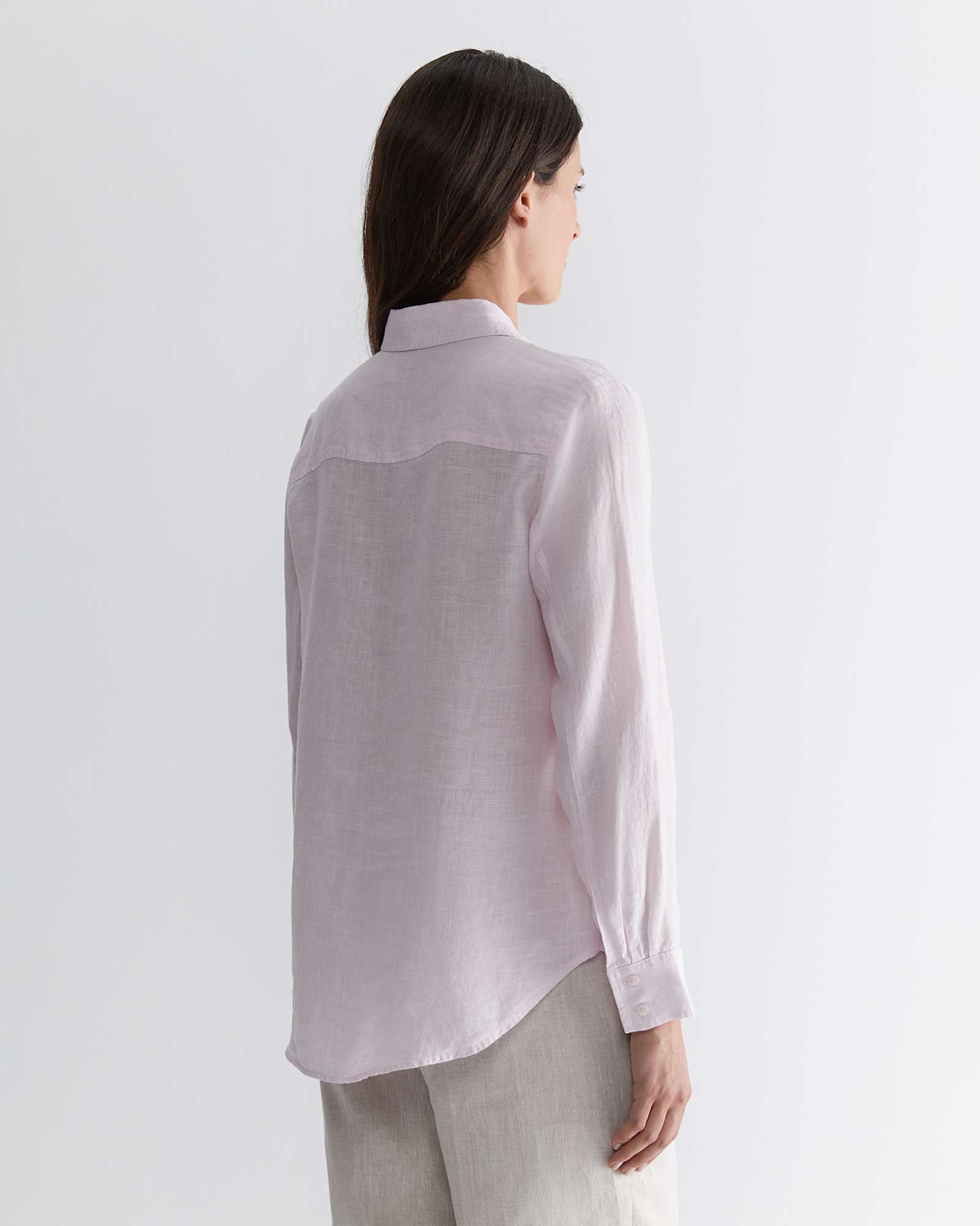 Dahlia Long Sleeve Linen Shirt in PINK
