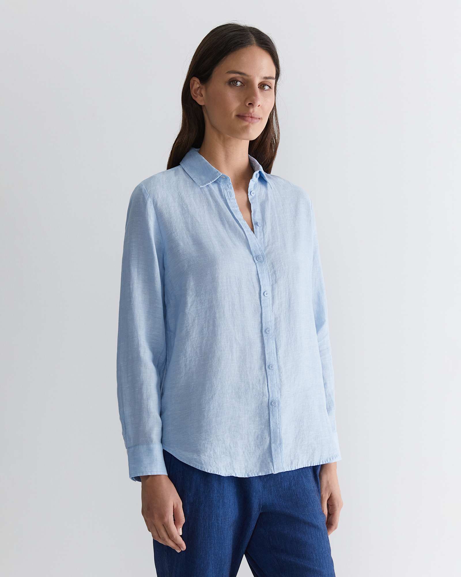 Dahlia Long Sleeve Linen Shirt in LIGHT BLUE