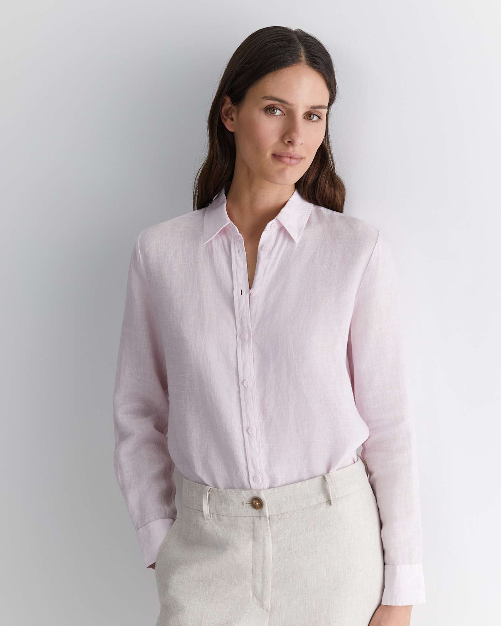 Dahlia Long Sleeve Linen Shirt in PINK
