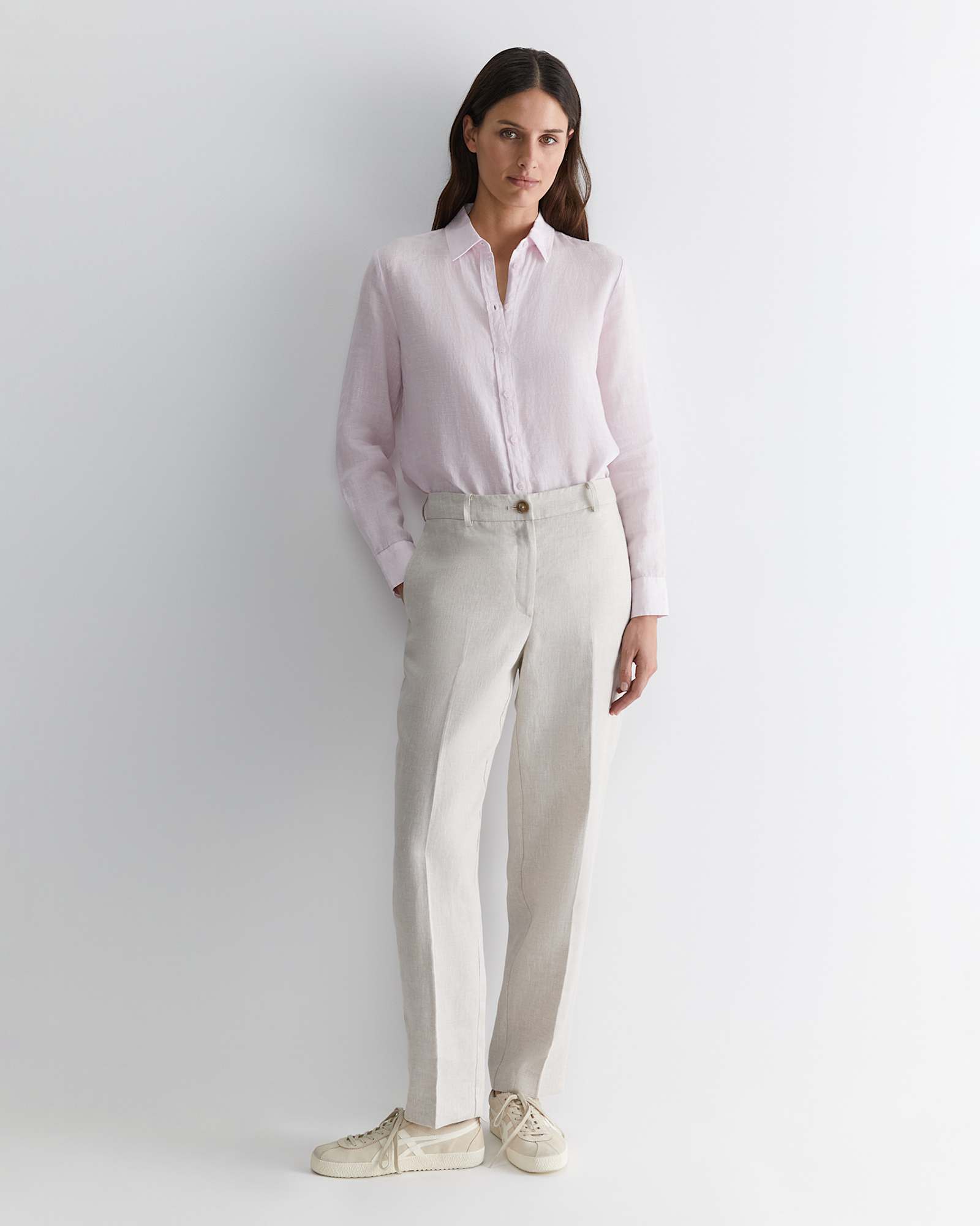 Dahlia Long Sleeve Linen Shirt in PINK