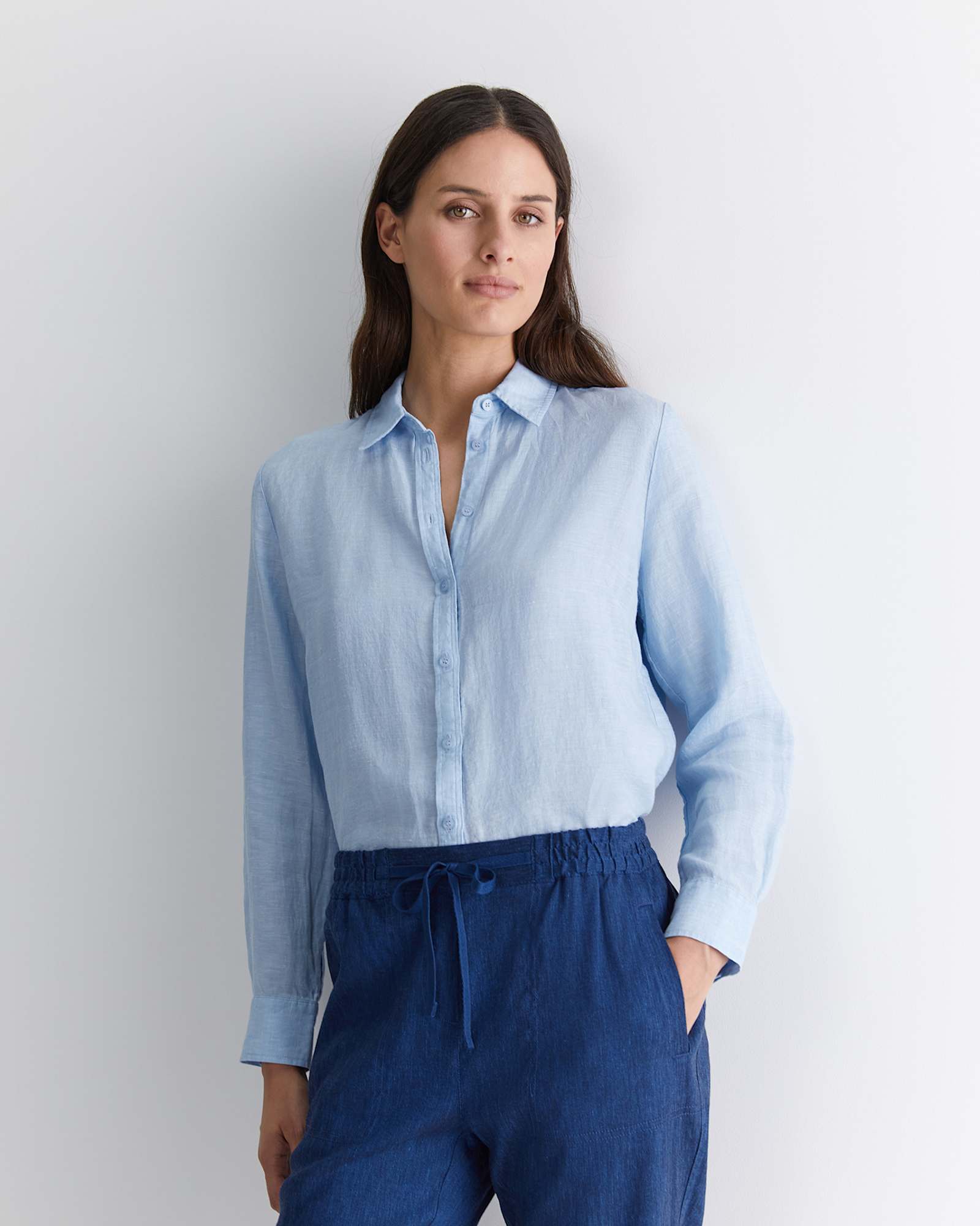 Dahlia Long Sleeve Linen Shirt in LIGHT BLUE