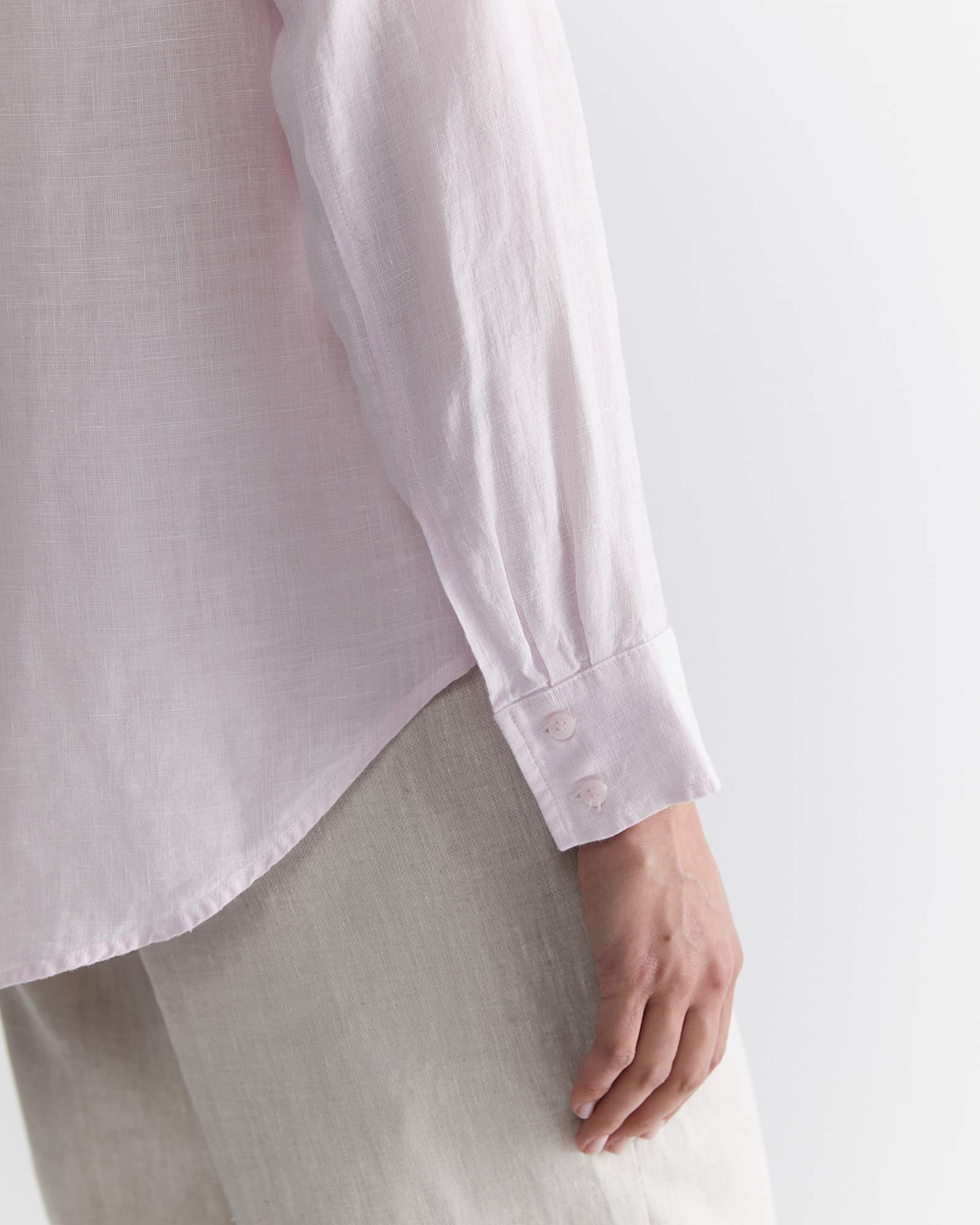 Dahlia Long Sleeve Linen Shirt in PINK