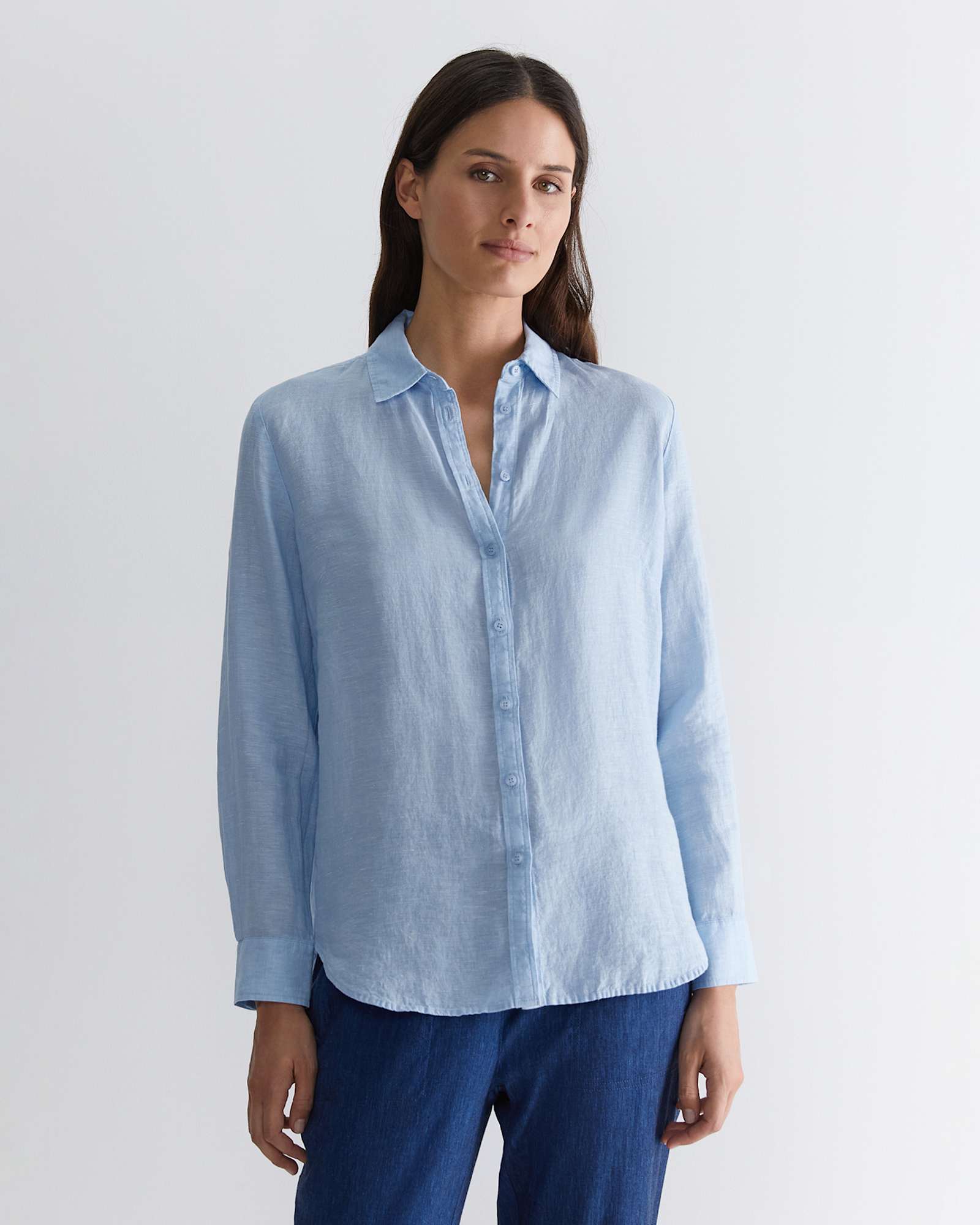 Dahlia Long Sleeve Linen Shirt in LIGHT BLUE