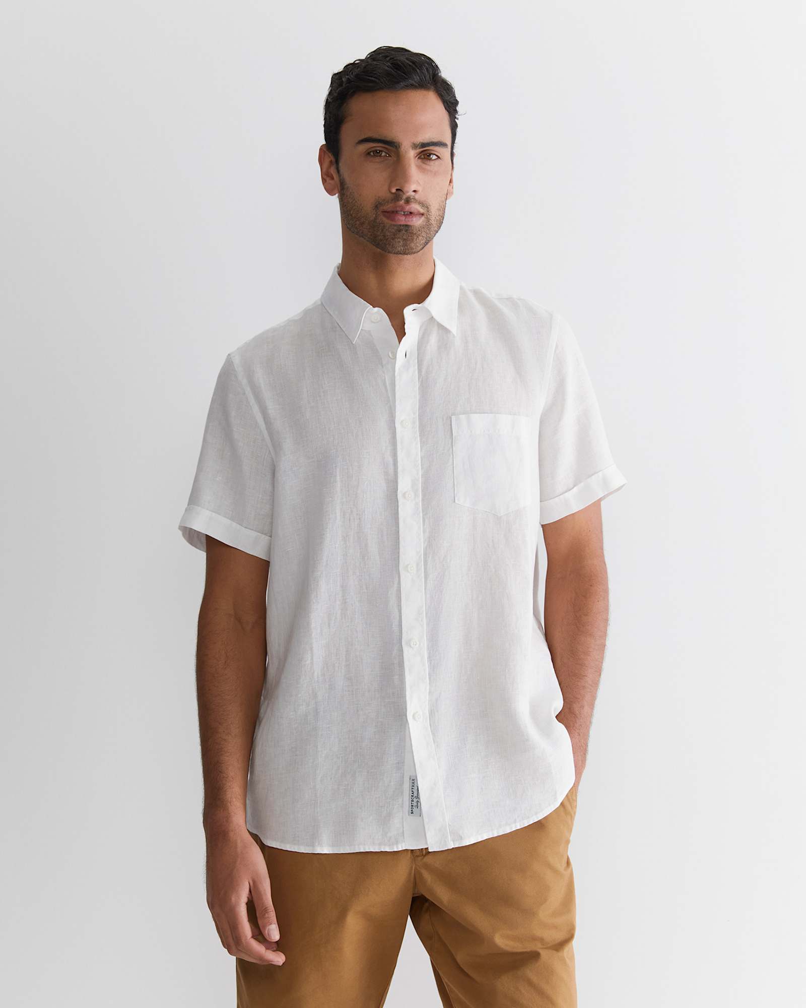 Short Sleeve Linen Shirt in WHITE