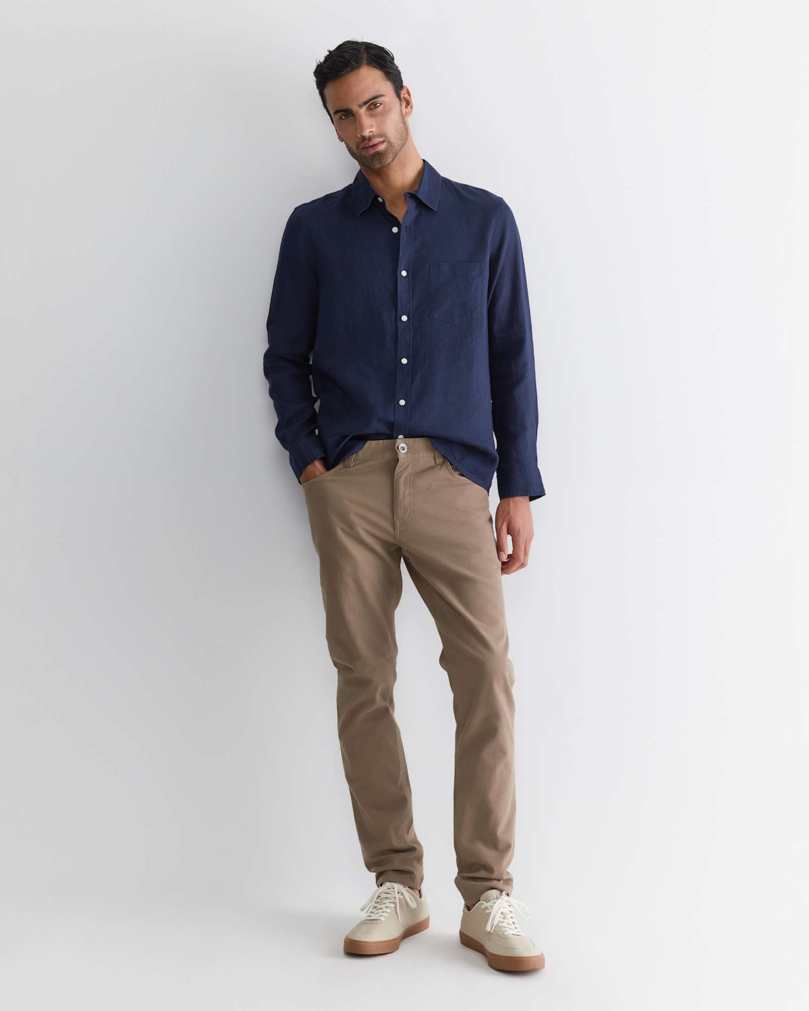 Long Sleeve Linen Shirt in NAVY