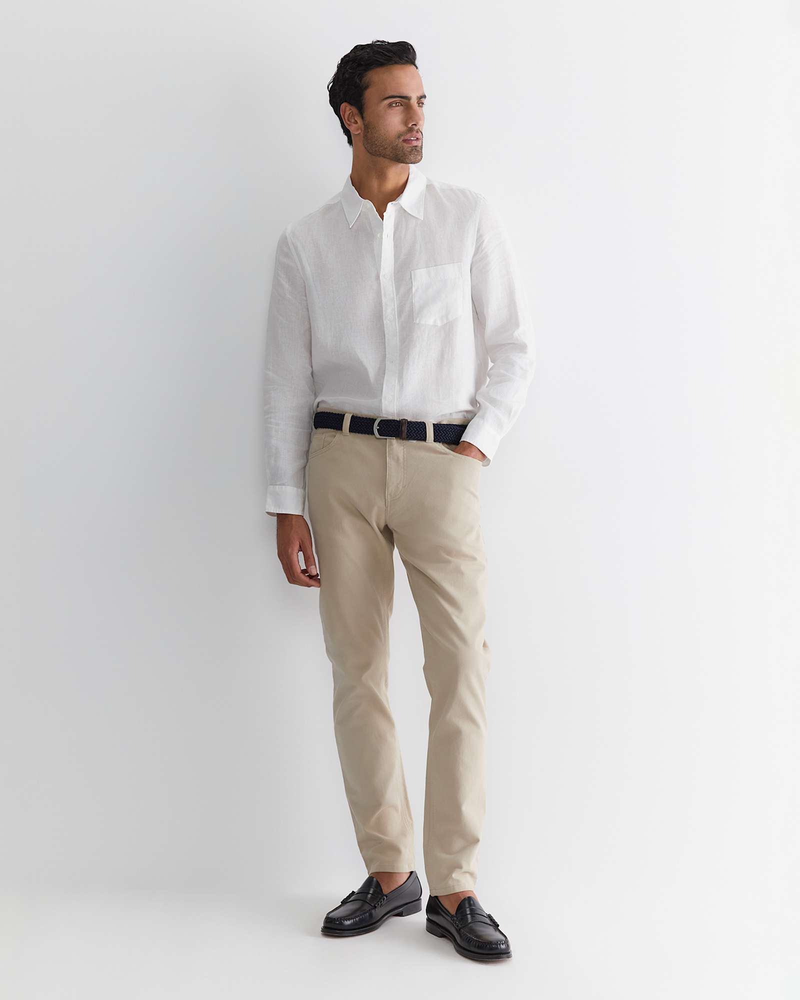 Long Sleeve Linen Shirt in WHITE
