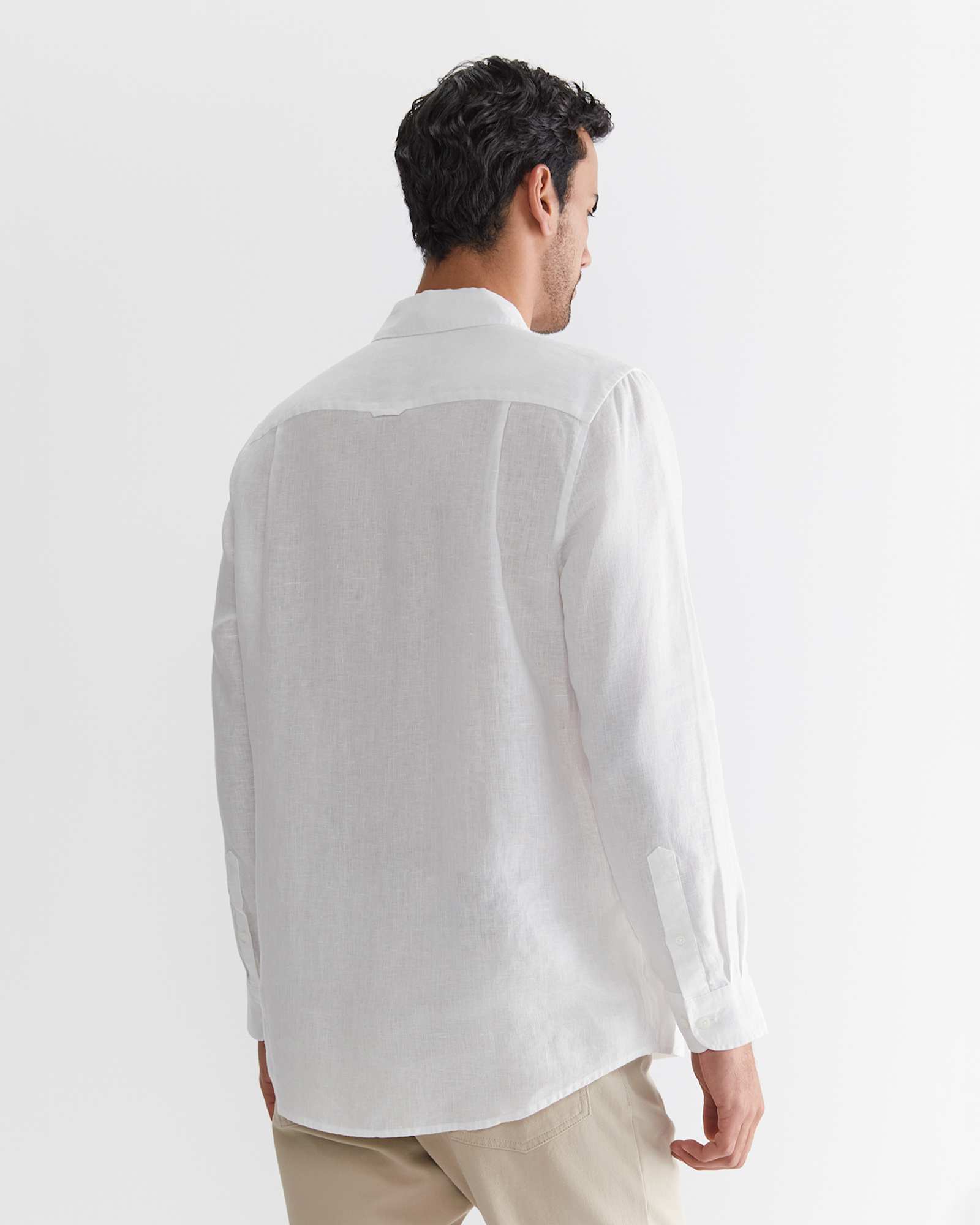 Long Sleeve Linen Shirt in WHITE
