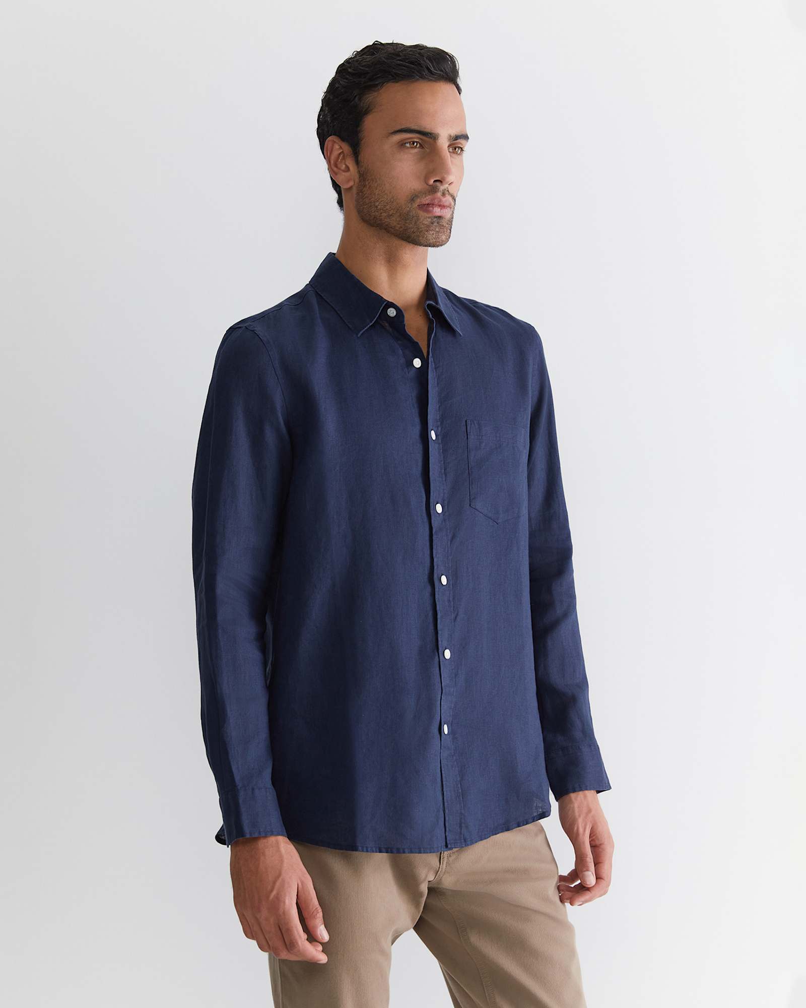 Long Sleeve Linen Shirt in NAVY