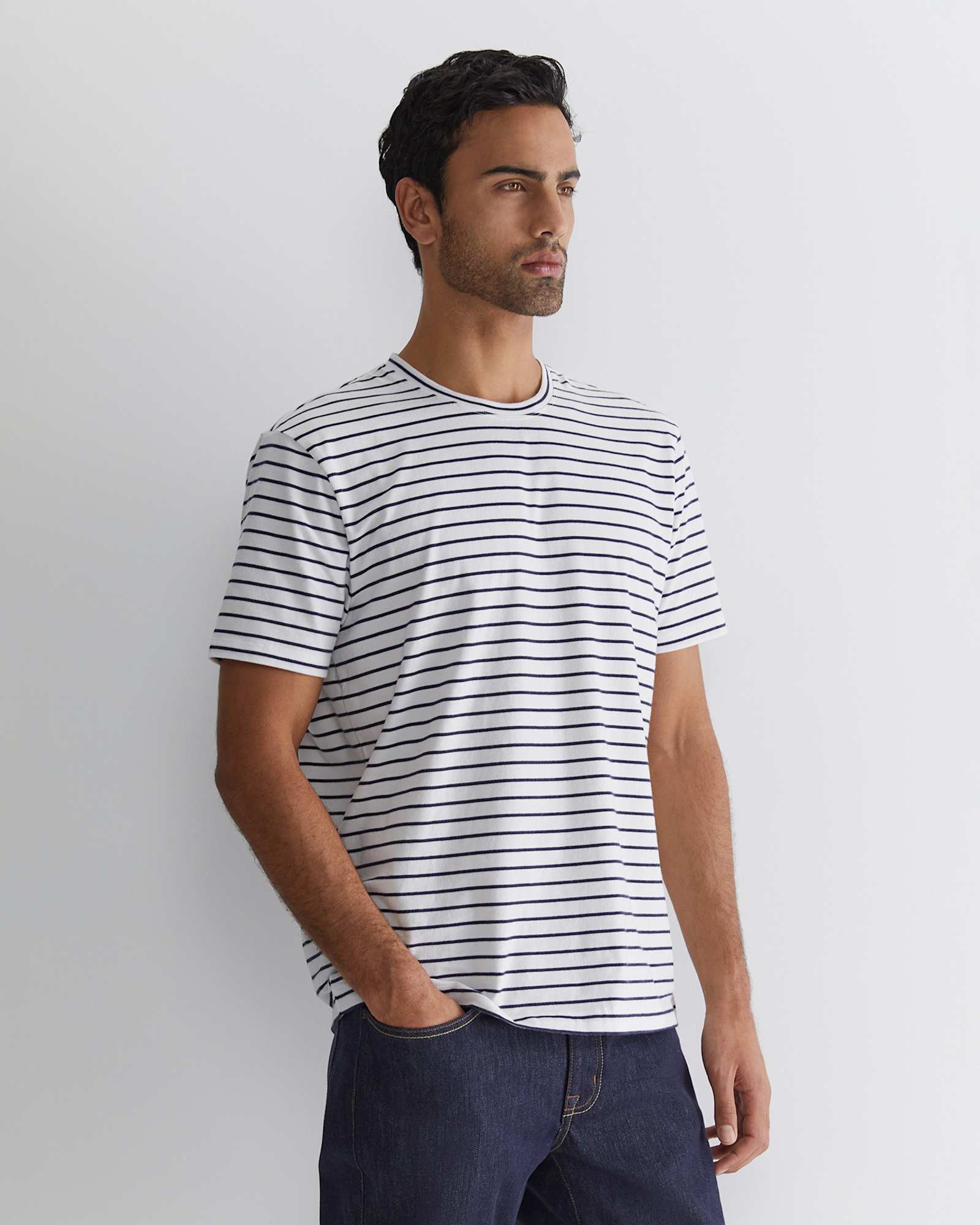 Supersoft Stripe Tee in WHITE/NAVY