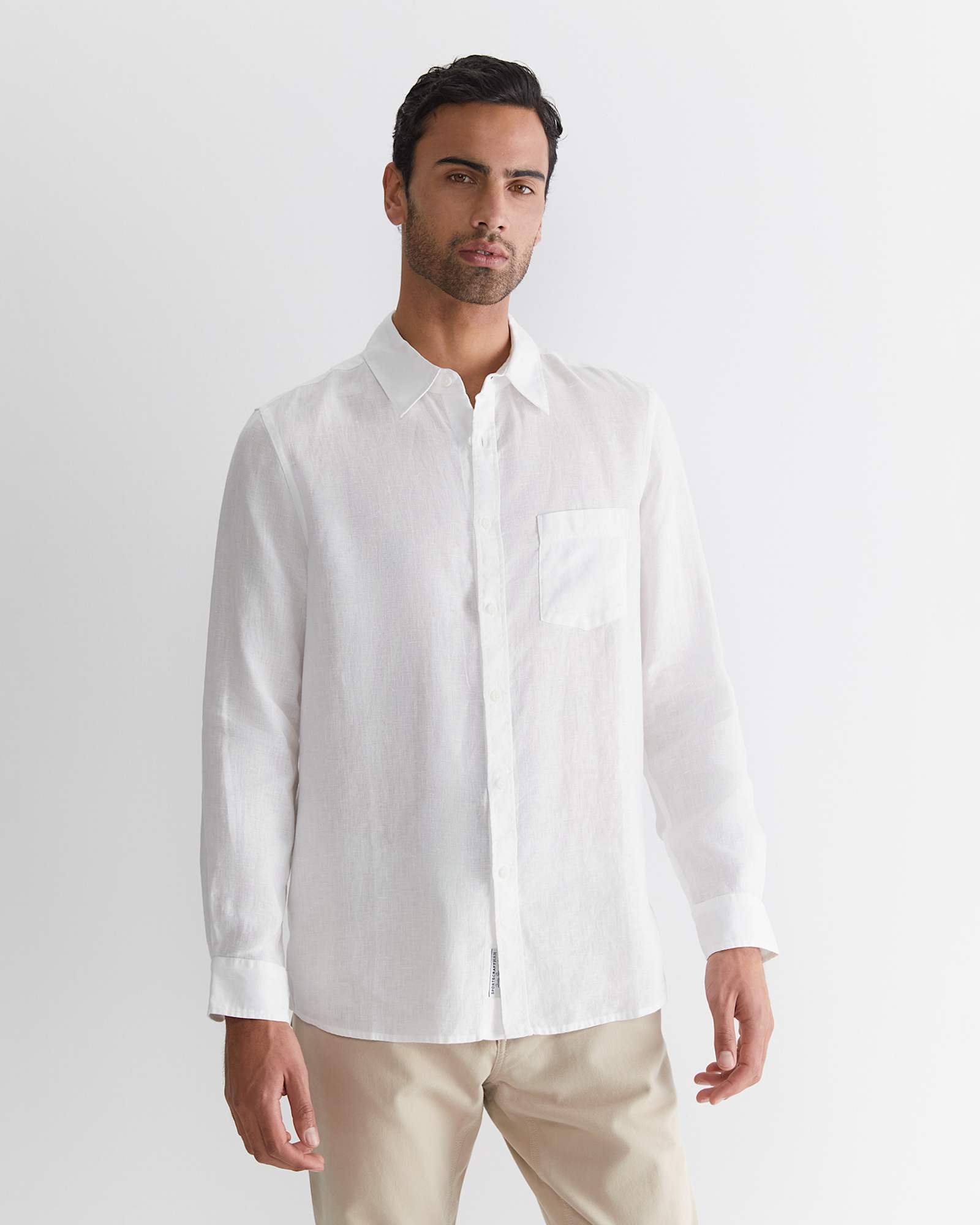 Long Sleeve Linen Shirt in WHITE