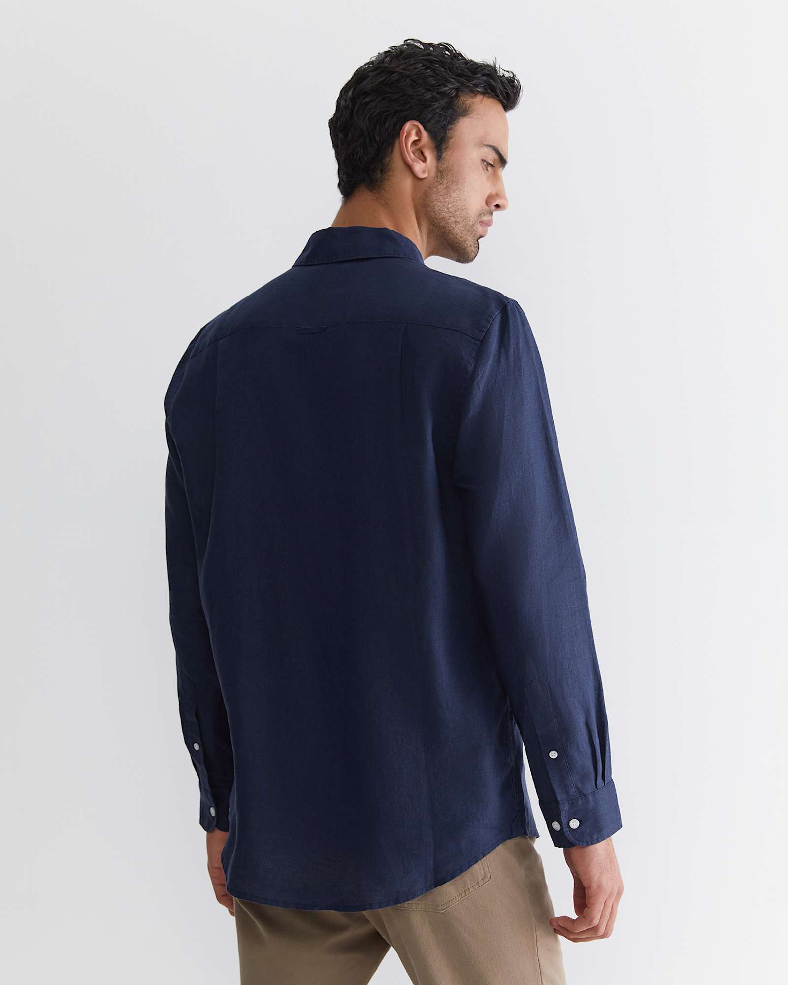 Long Sleeve Linen Shirt in NAVY