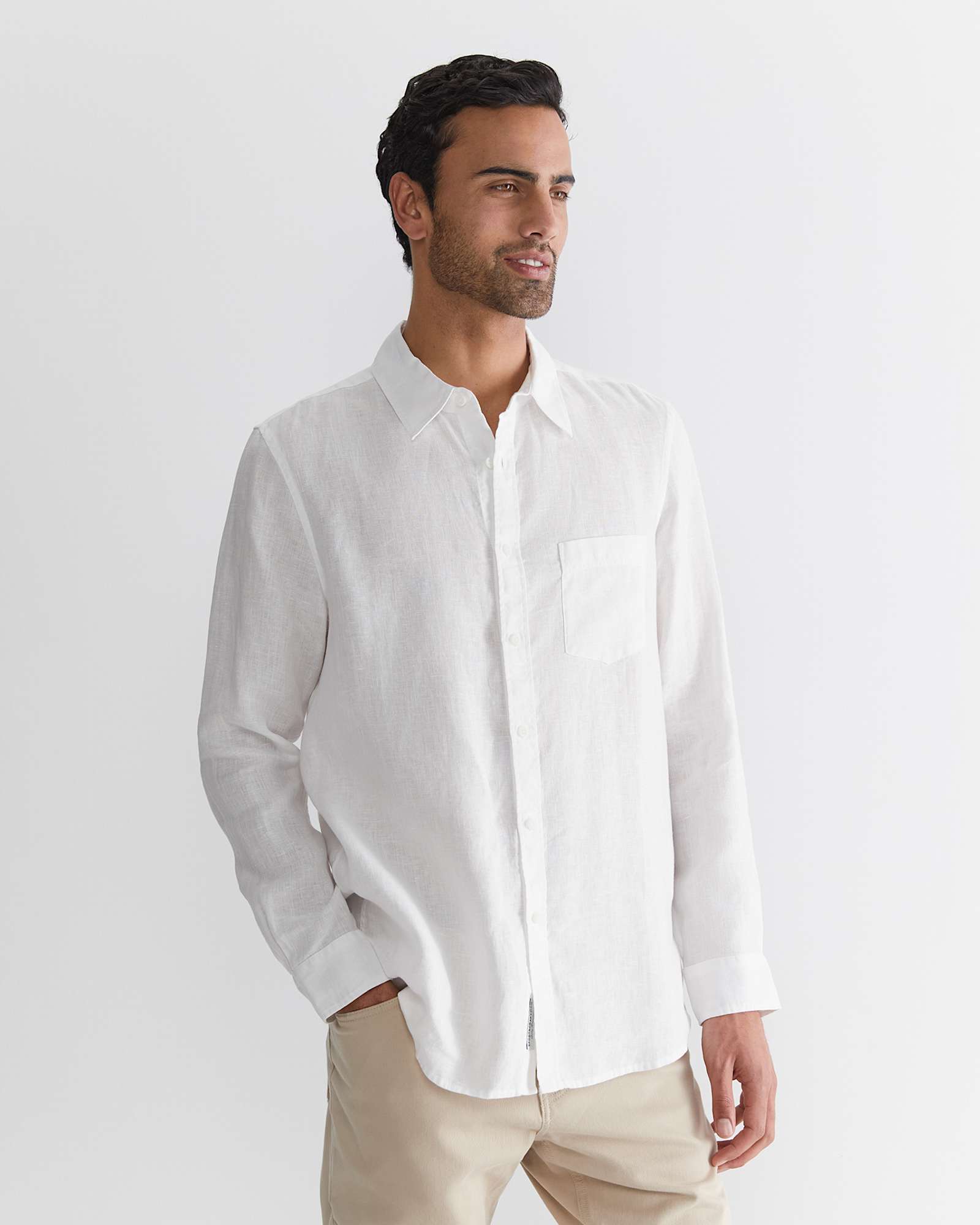 Long Sleeve Linen Shirt in WHITE