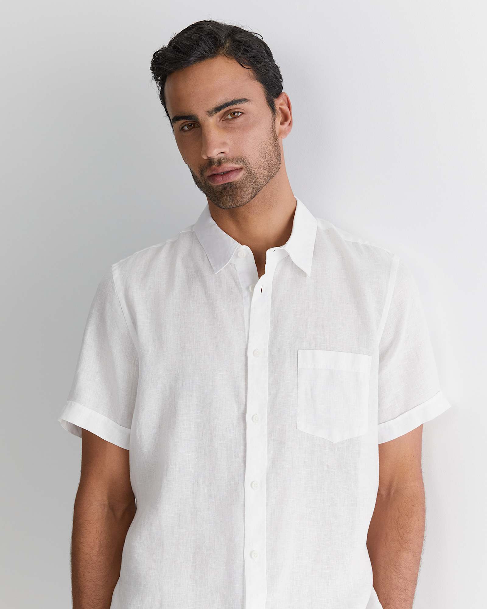 Short Sleeve Linen Shirt in WHITE