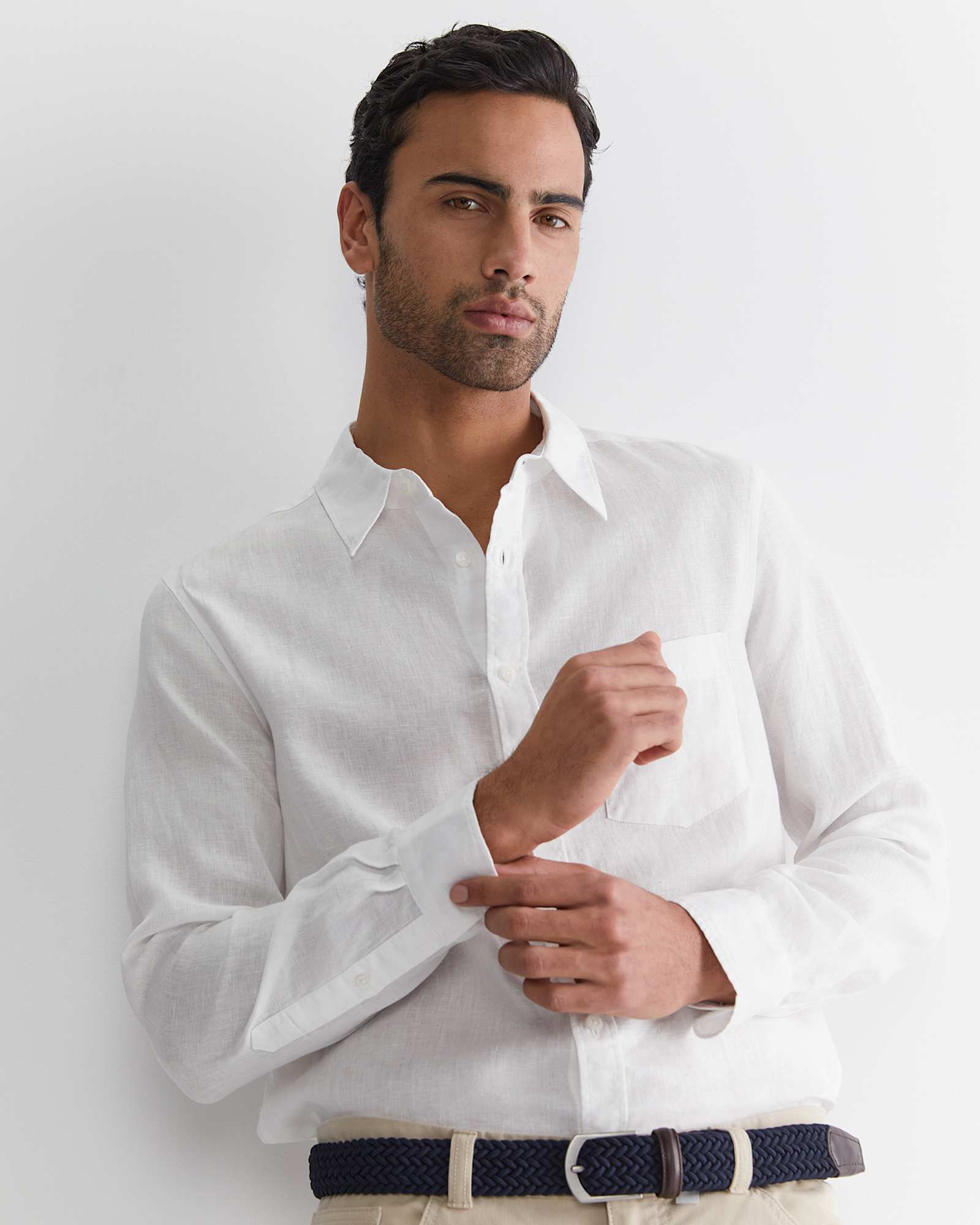 Long Sleeve Linen Shirt in WHITE