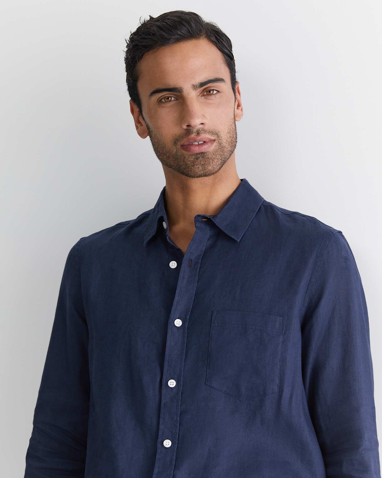 Long Sleeve Linen Shirt in NAVY