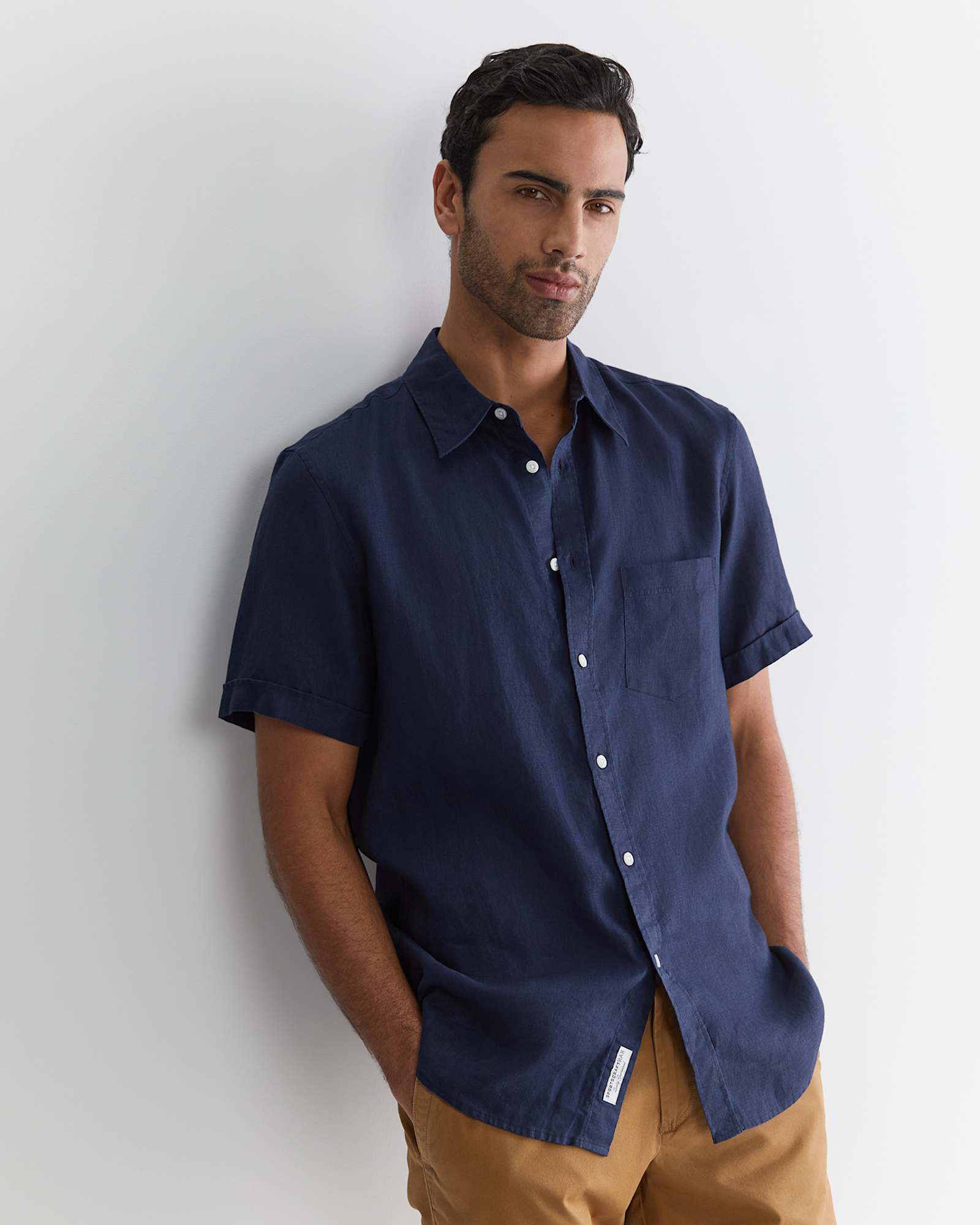 Short Sleeve Linen Shirt in NAVY