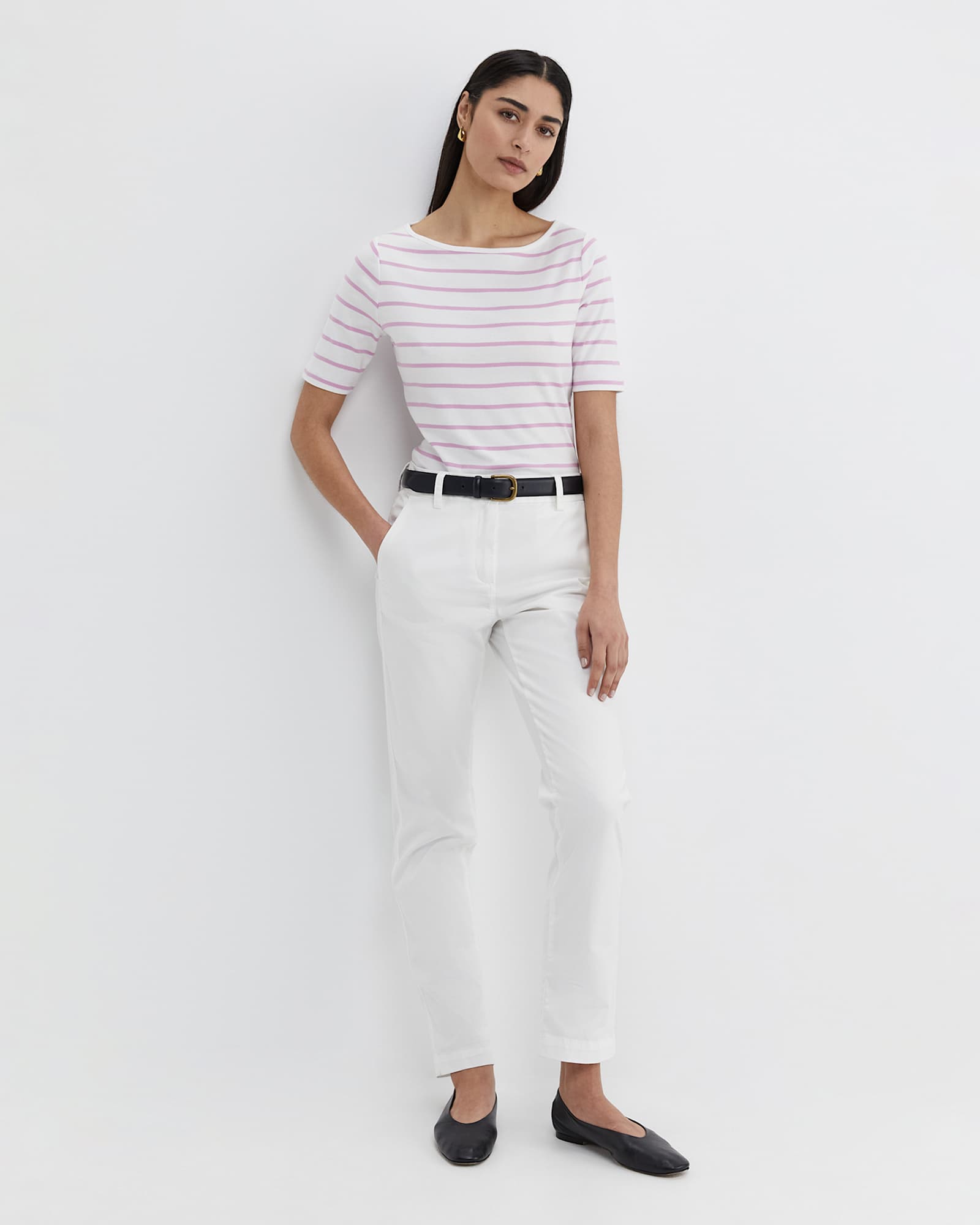 Heidi Boat Neck Half Sleeve Tee in WHITE/PINK