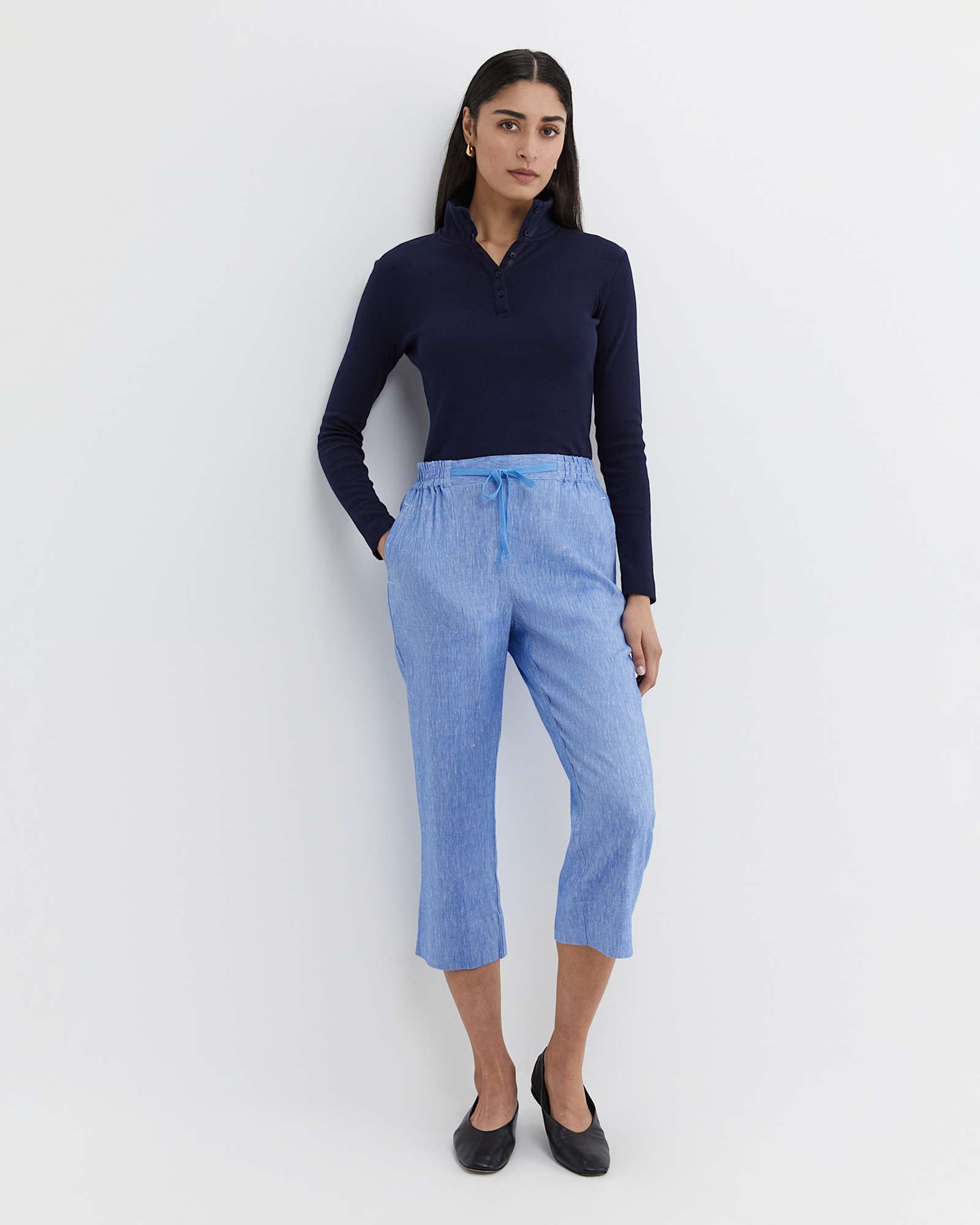 Rosa Crop Linen Pant in CERULEAN