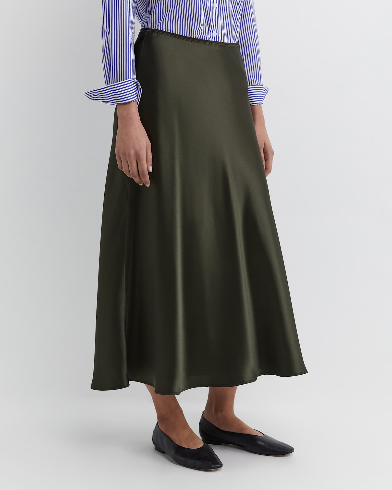 Charlotte Bias Slip Skirt in DARK KHAKI
