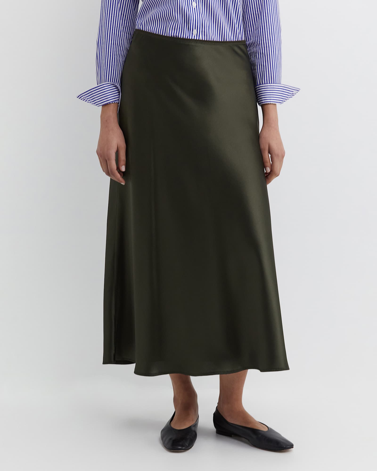 Charlotte Bias Slip Skirt in DARK KHAKI