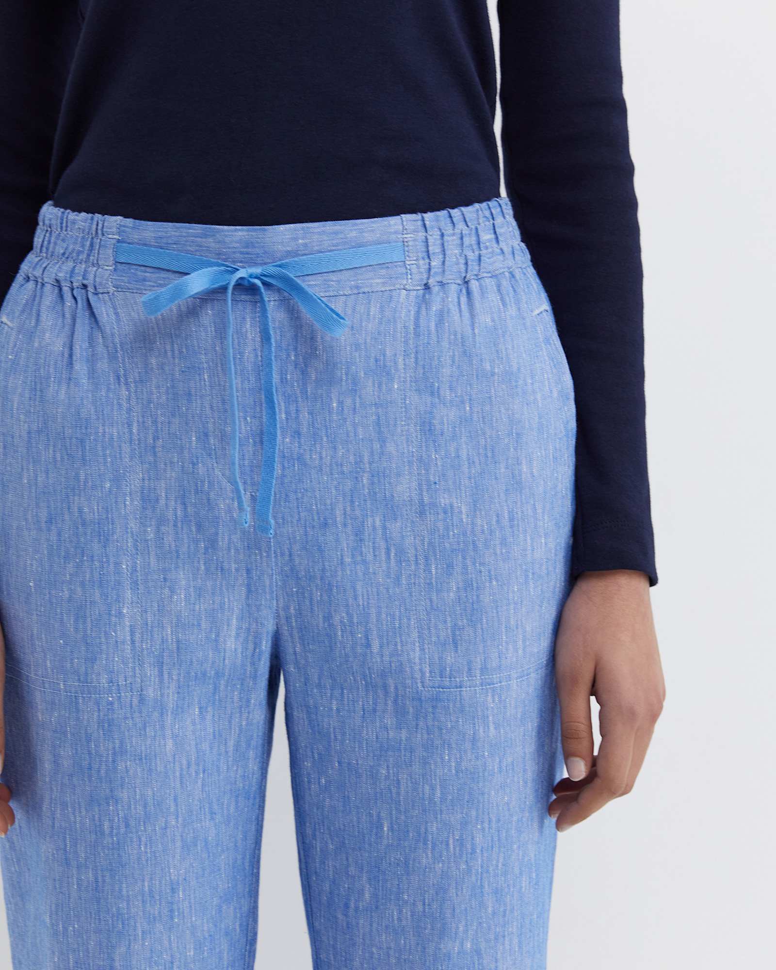 Rosa Crop Linen Pant in CERULEAN