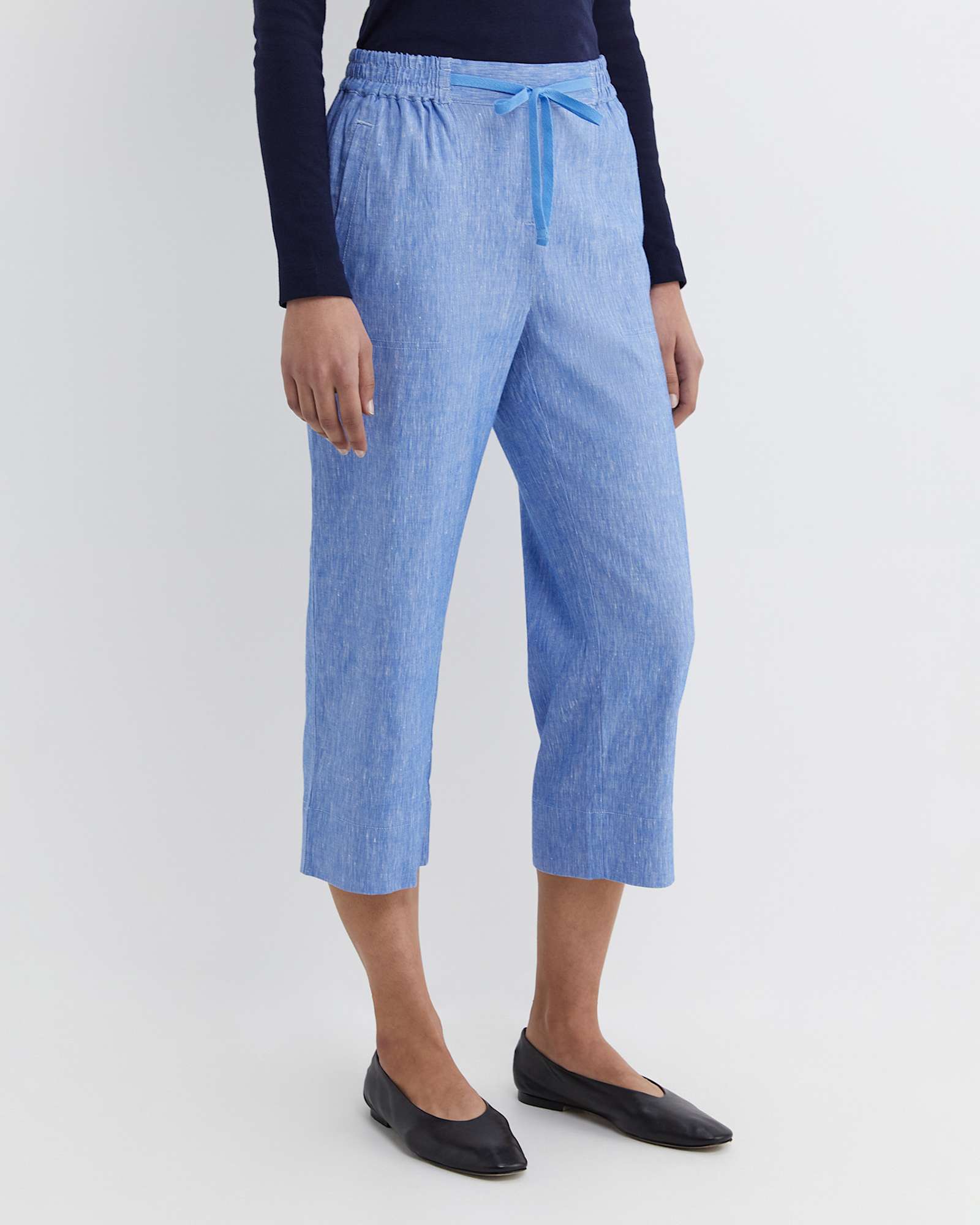 Rosa Crop Linen Pant in CERULEAN