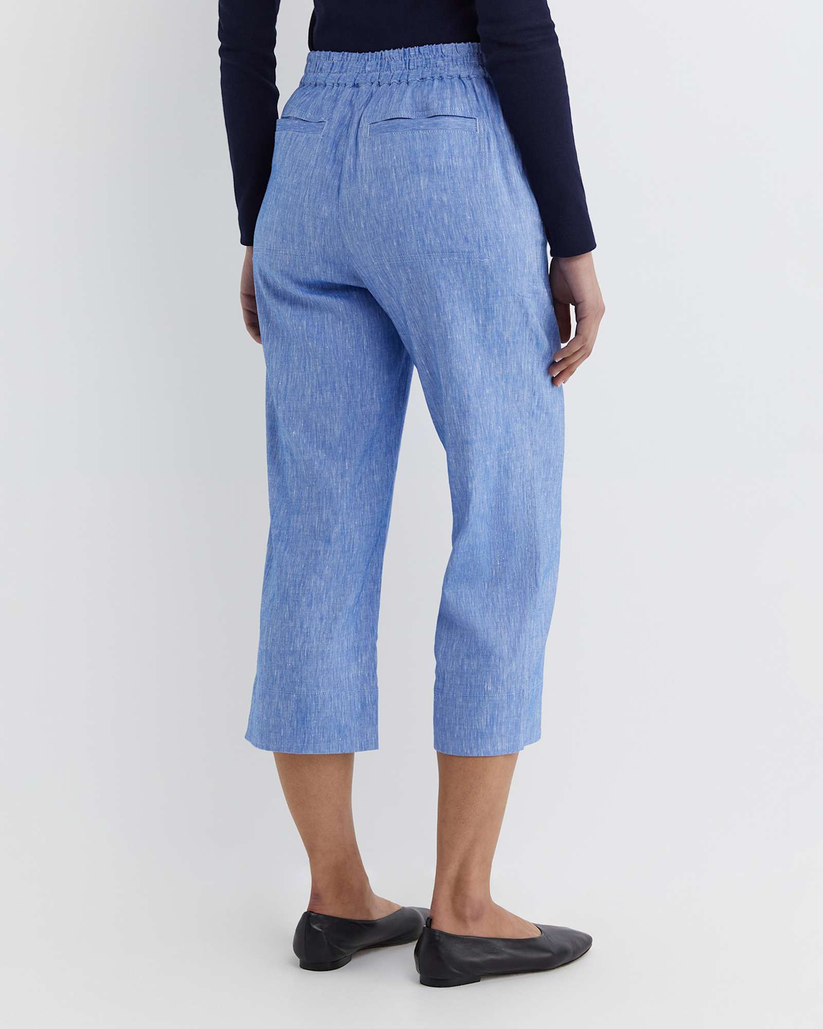 Rosa Crop Linen Pant in CERULEAN