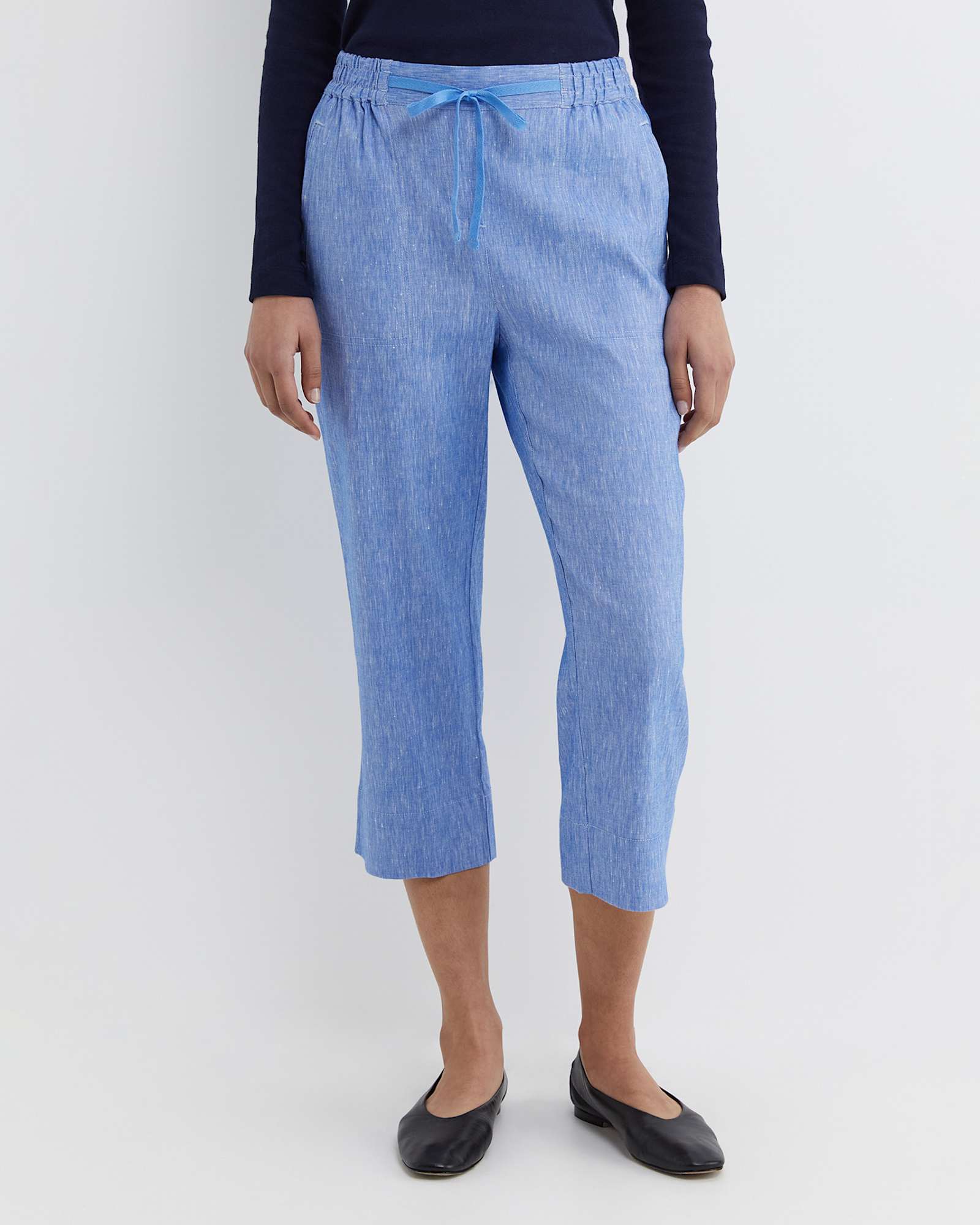 Rosa Crop Linen Pant in CERULEAN