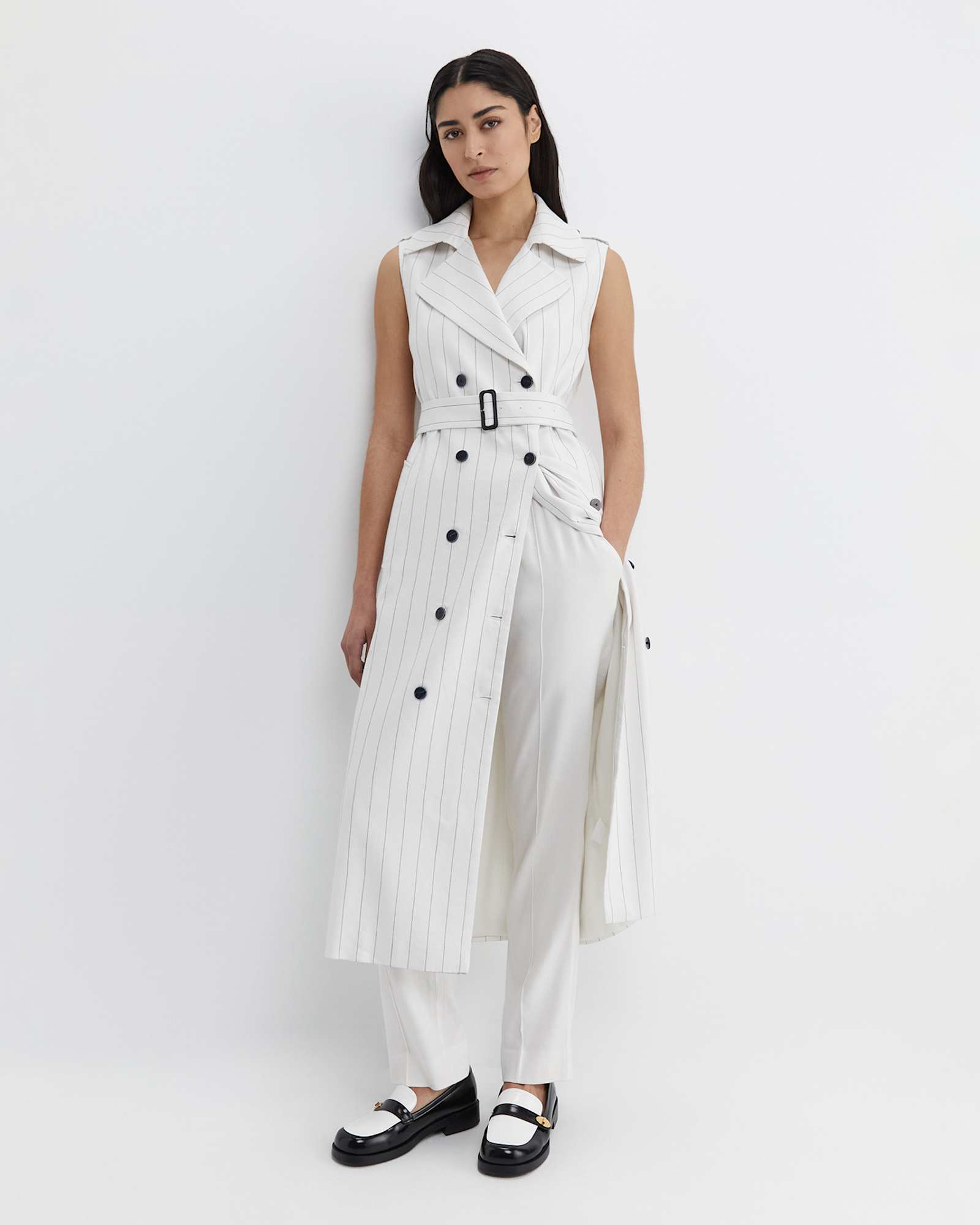 Brianne Trench Maxi Dress in WHITE/NAVY