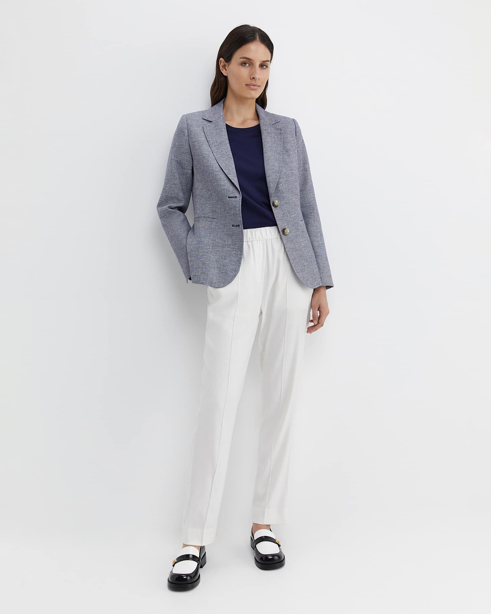 Stevie Textured Blazer in NAVY/WHITE