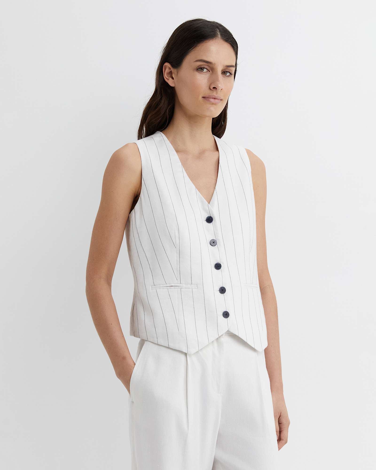 Brianne Stripe Vest in WHITE/NAVY