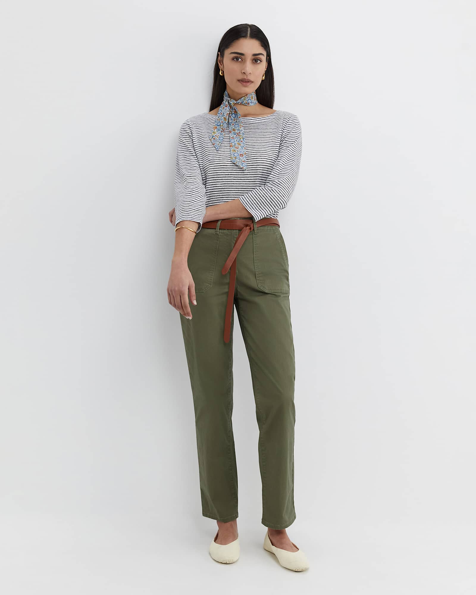 Cecile Linen Top in WHITE/NAVY
