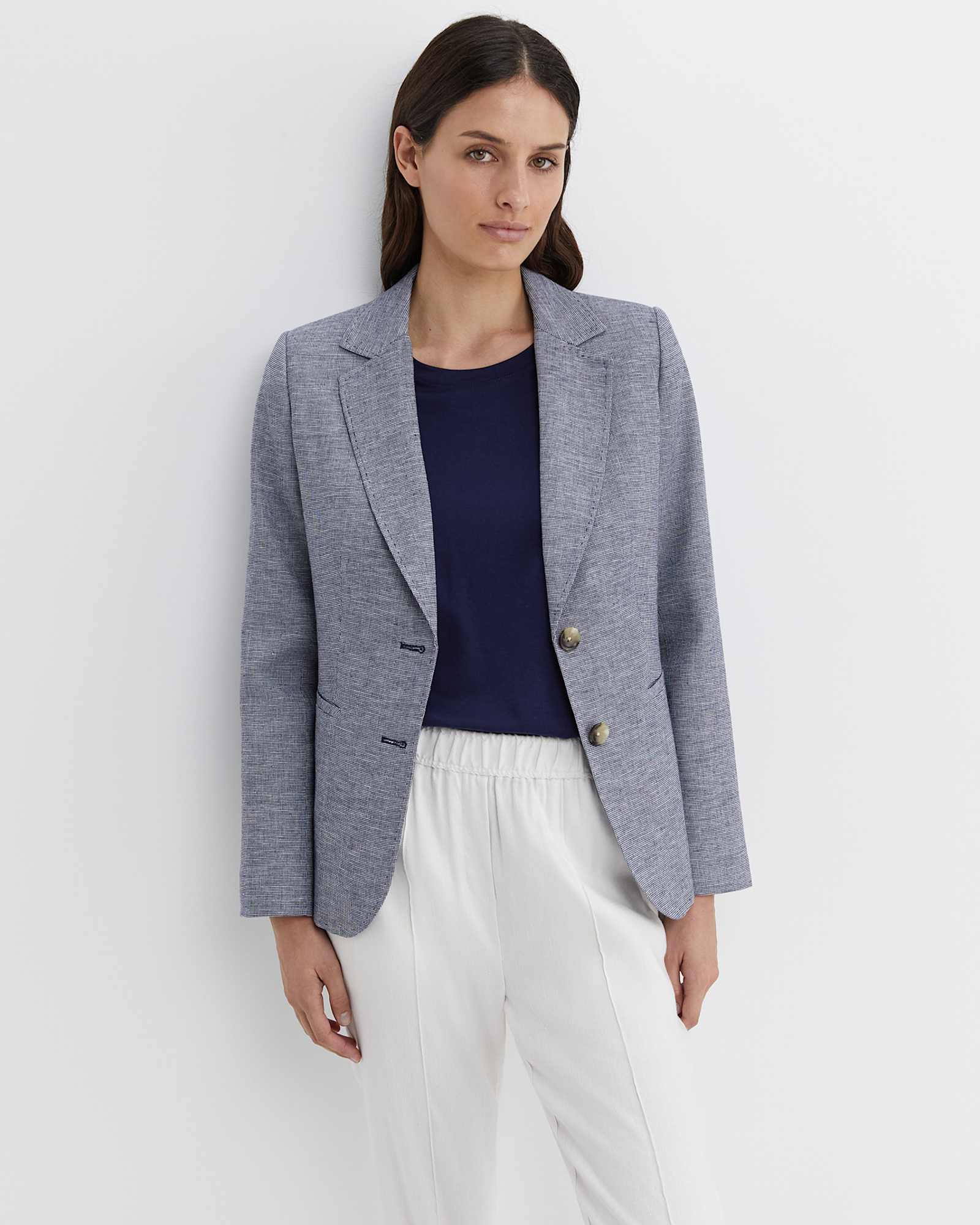Stevie Textured Blazer in NAVY/WHITE