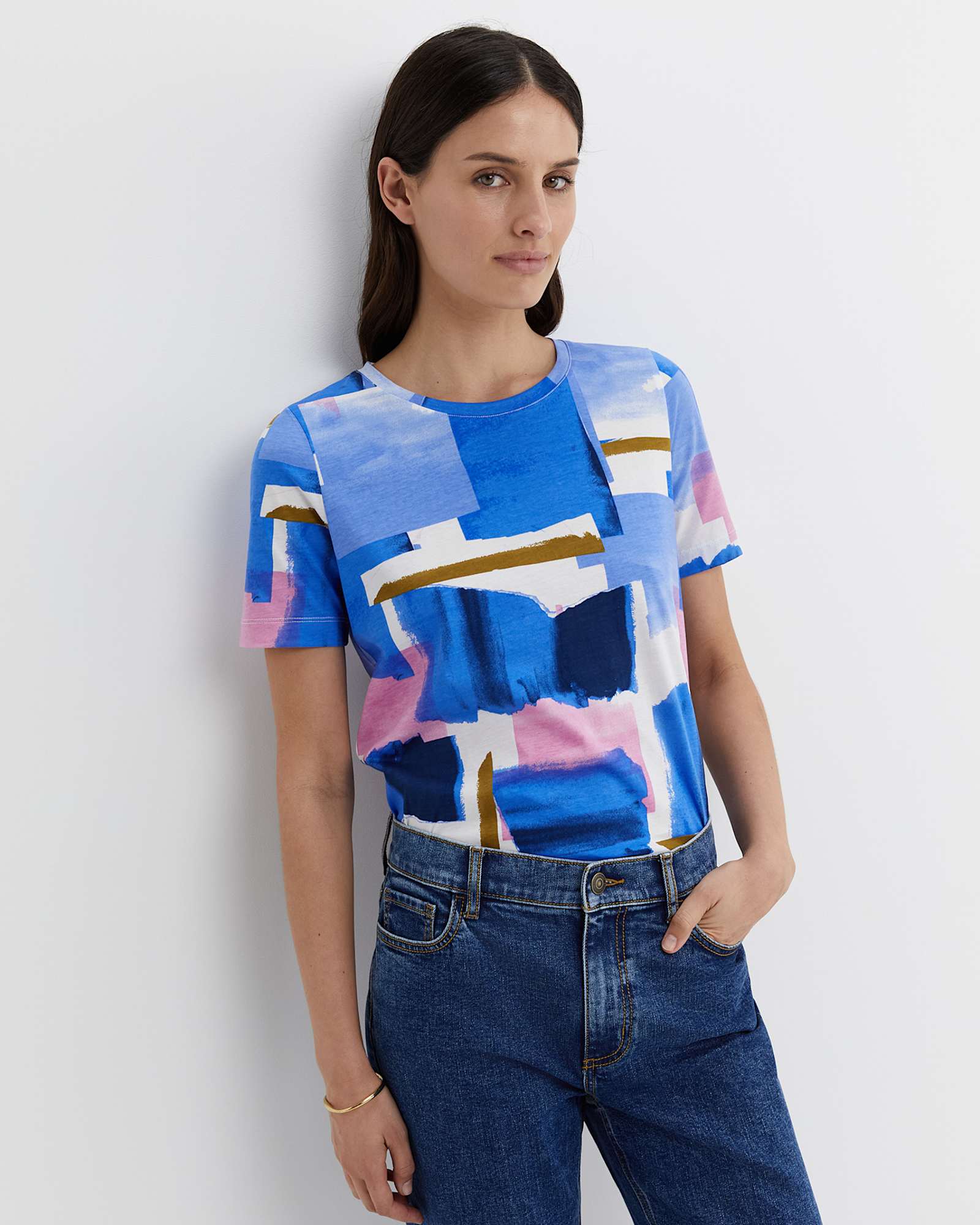 Martine Mercerised Tee in BLUE MULTI